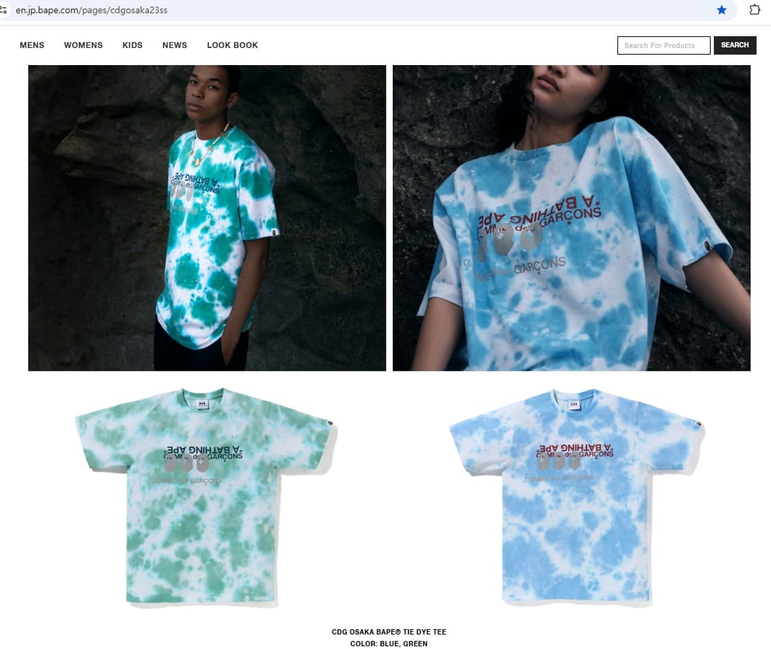 2XL] 베이프 x 꼼데가르송 오사카 타이다이 반팔 티셔츠 블루 상품이미지4