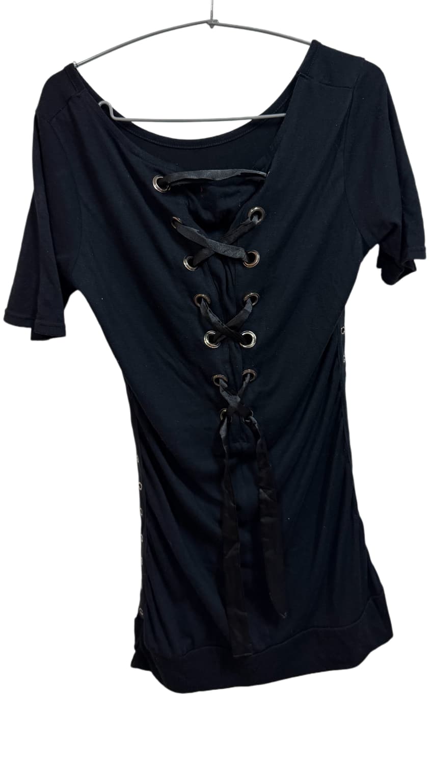 펑크 갸루 y2k 스컬 큐빅 백 리본 미니 반팔 원피스 상품이미지3