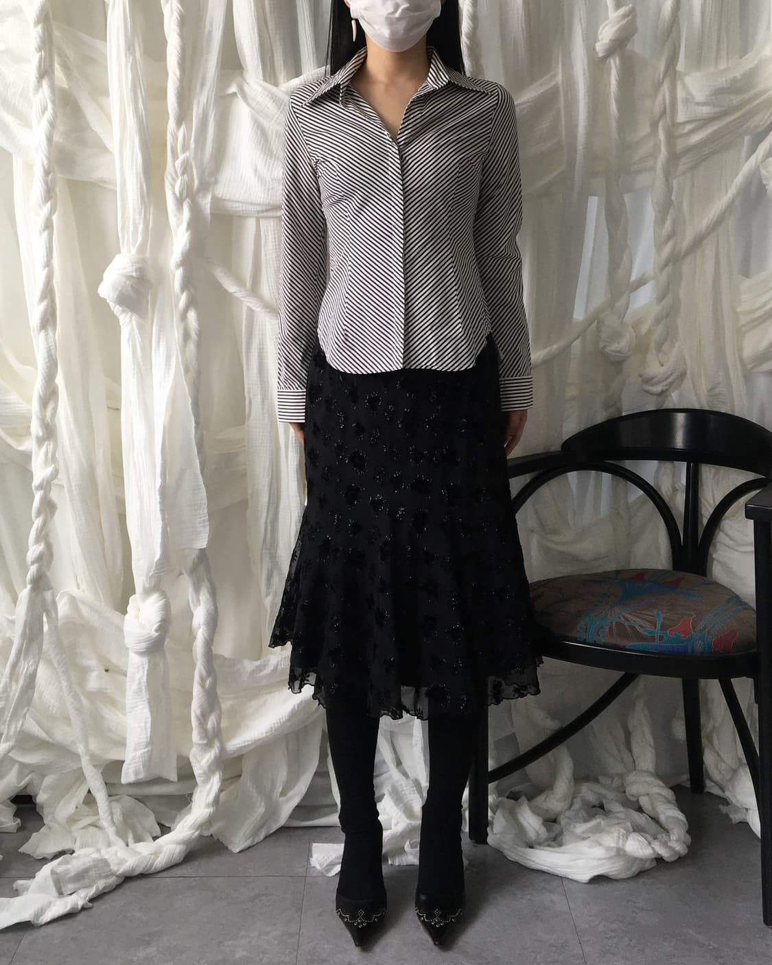 Glitter flower pattern flare skirt 상품이미지4