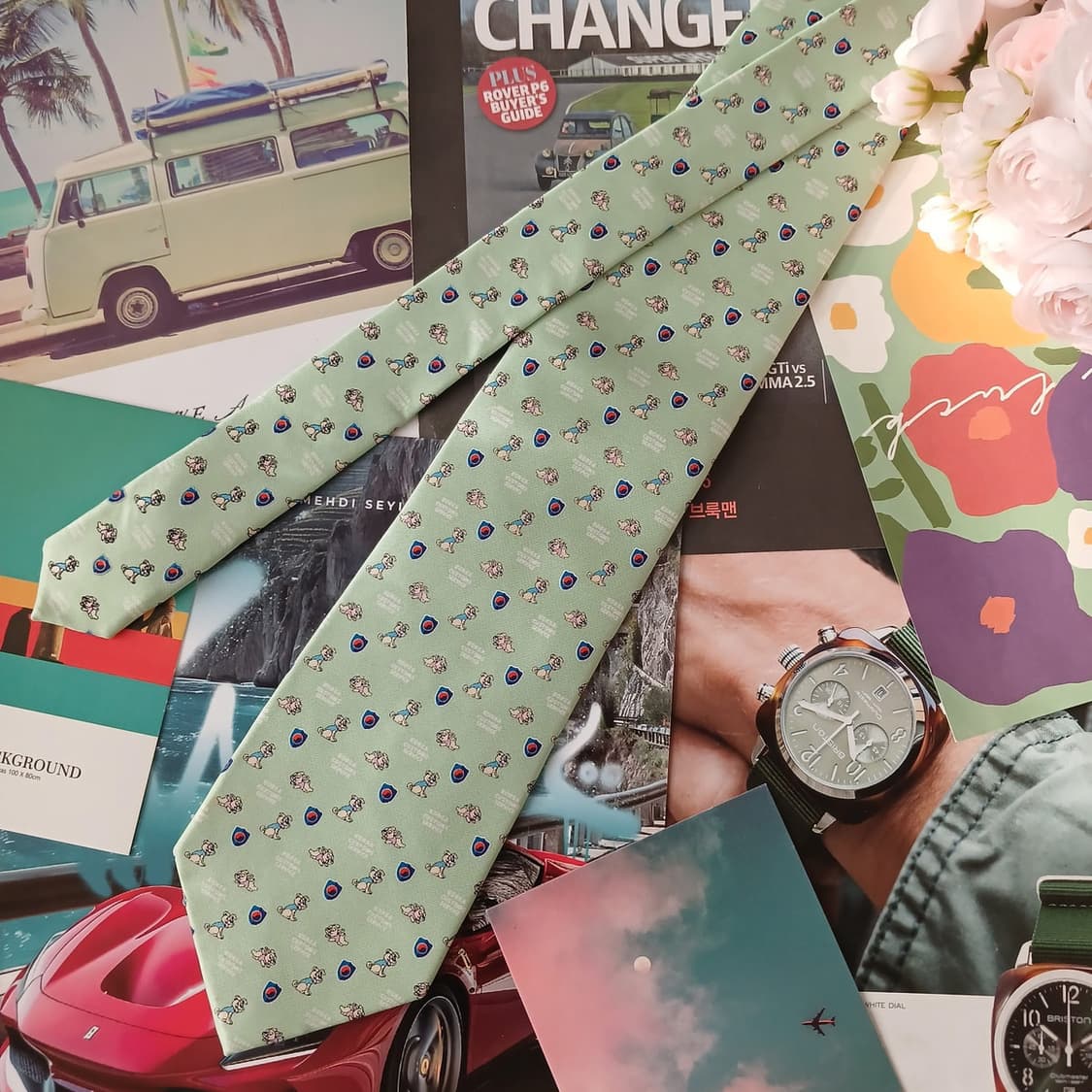 메트로시티 실크 민트 강아지 패턴 넥타이 9cm A+등급 A19294
 상품이미지3