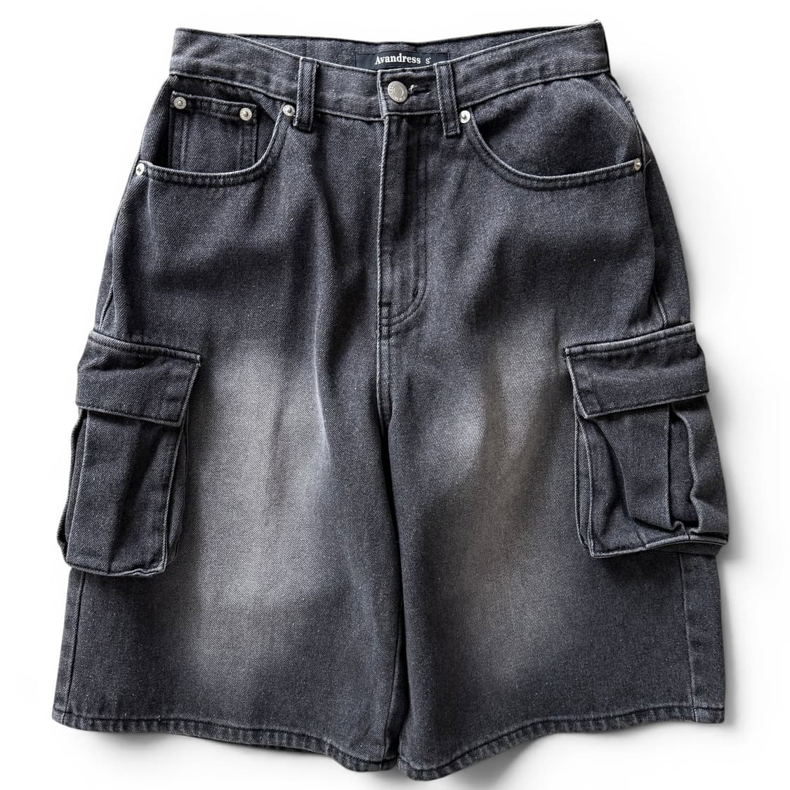 Avandress Black Washed Denim Cargo Short 상품이미지1