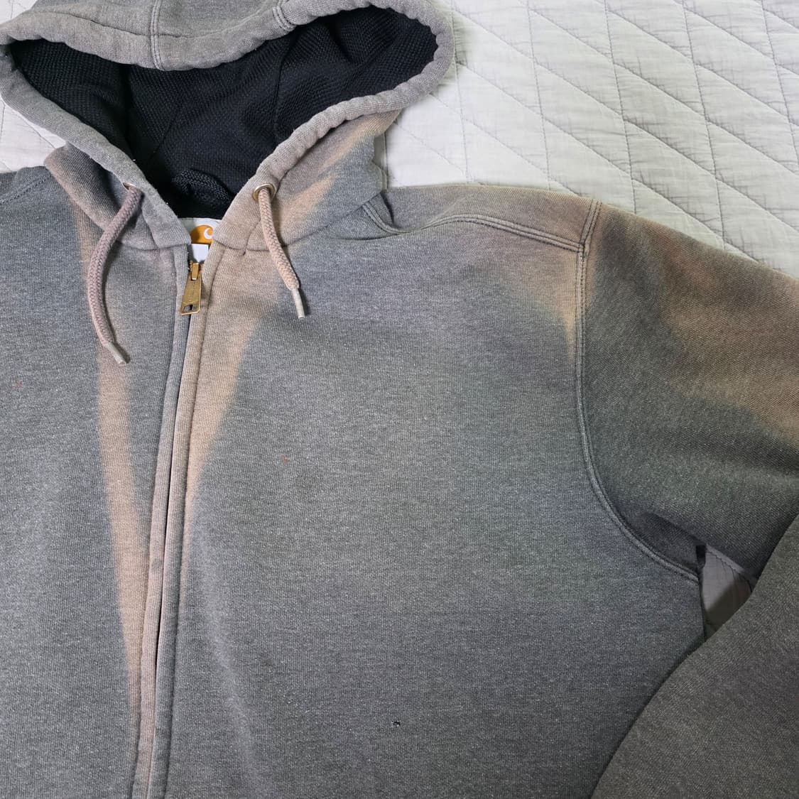 [XL] Y2K 칼하트 더블페이스 트래쉬드 썬페이드 써멀 후드집업 그레이 상품이미지4