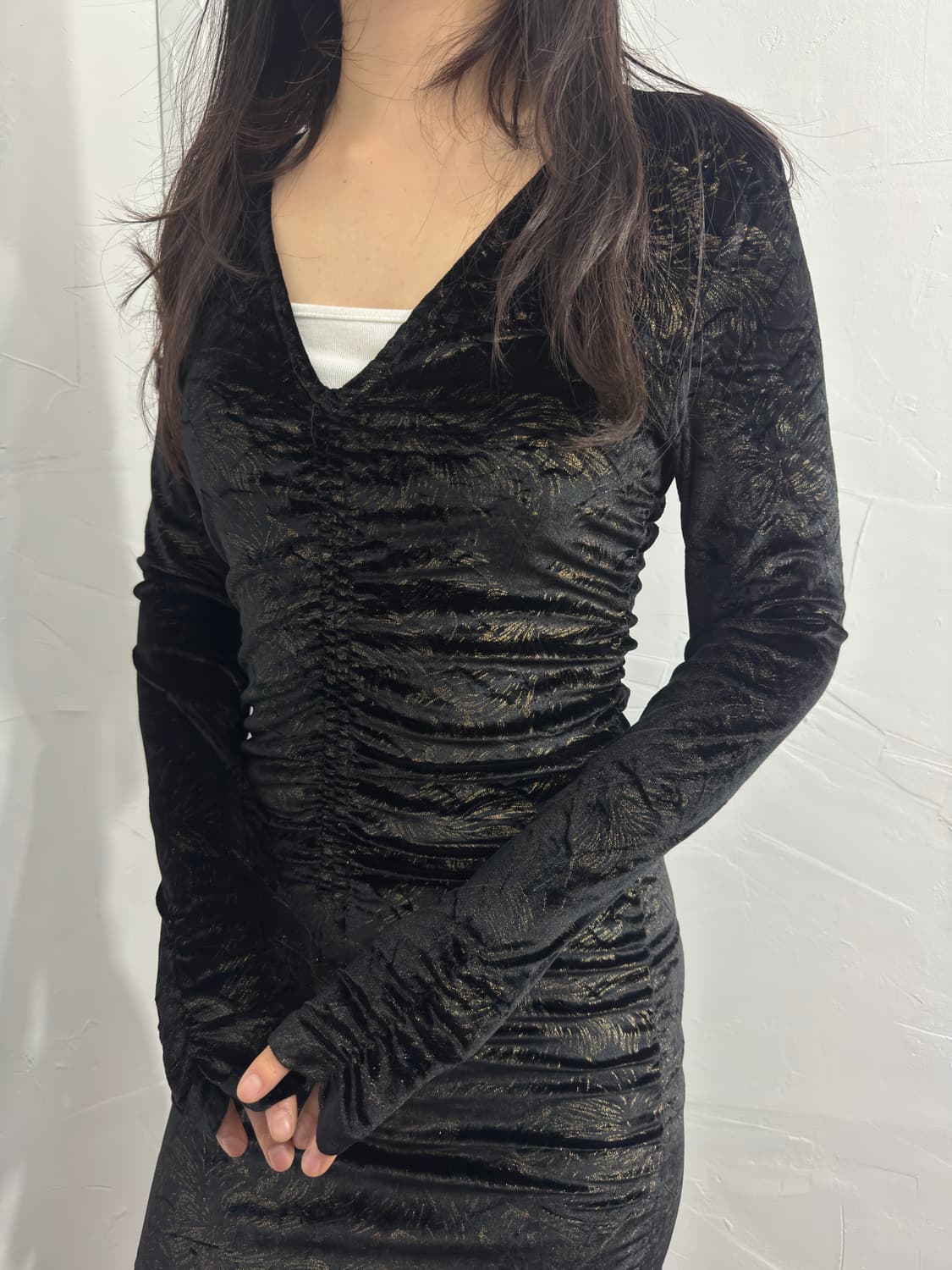 oriental velvet shirring dress 상품이미지5