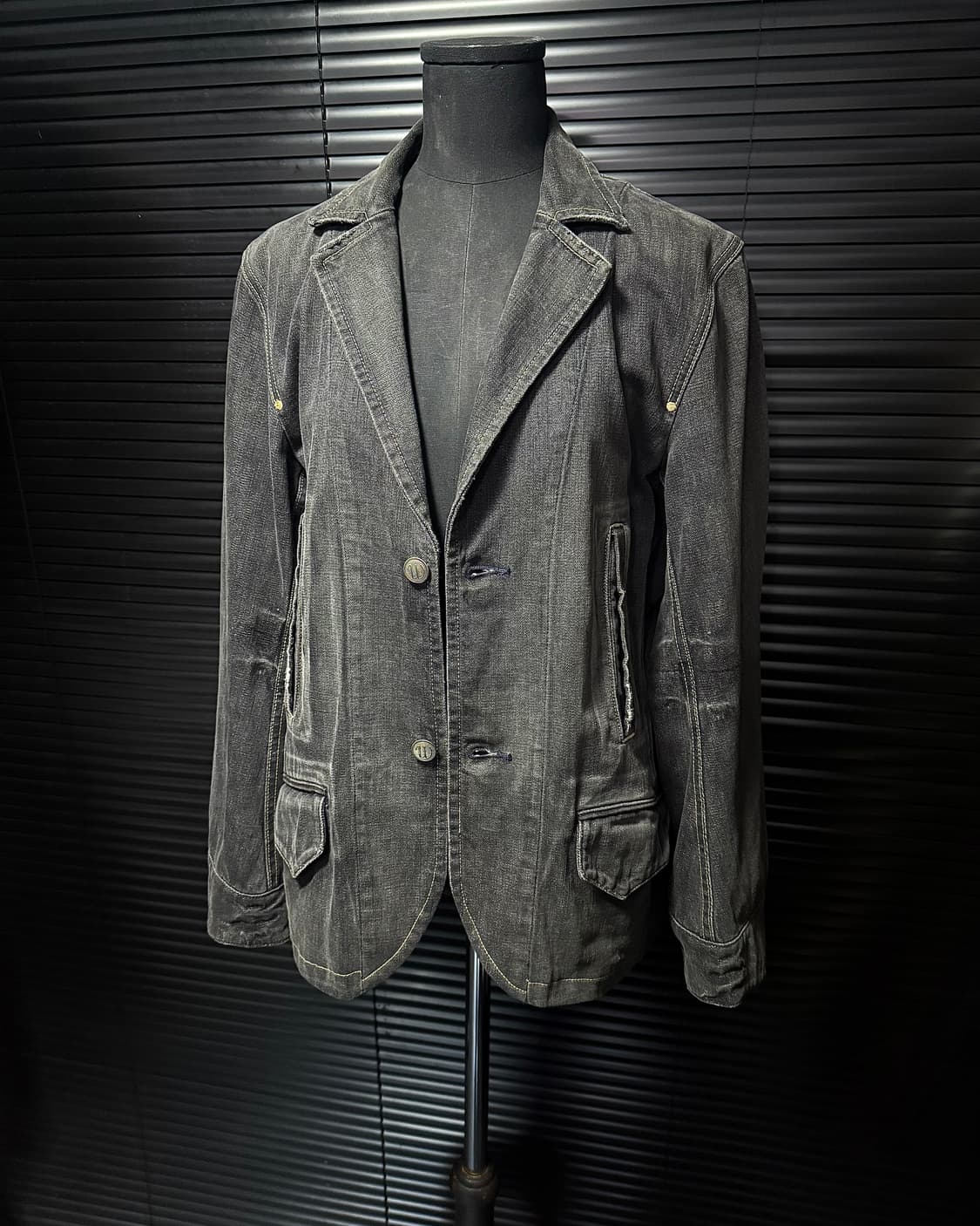 렝글러 워시드 그레이 웨스턴 흑청 데님 워크 블레이져 마이 고스 펑크 락 상품이미지1