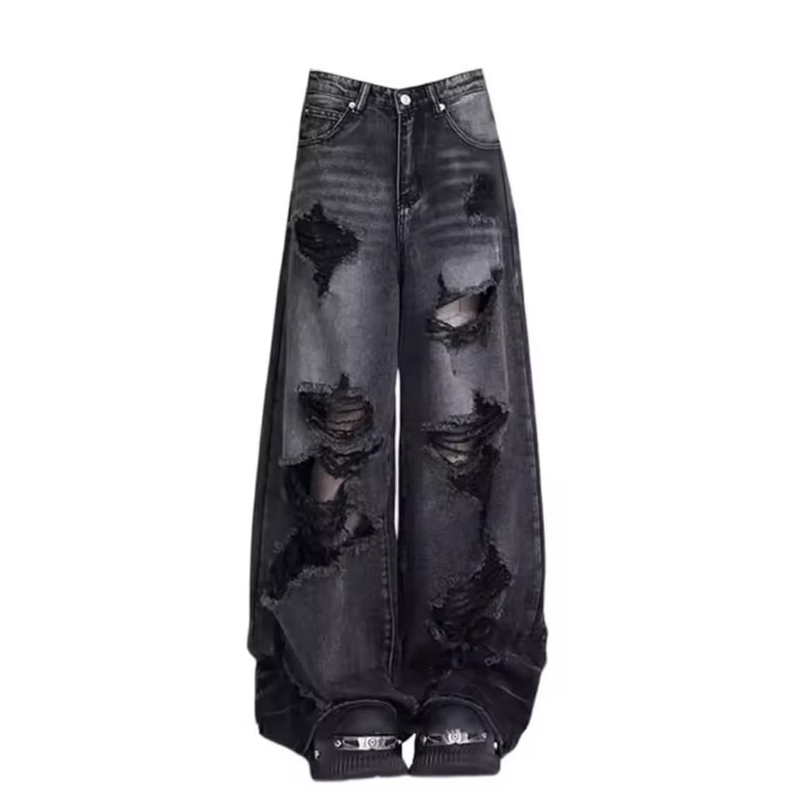 흑청 데미지 와이드 데님 팬츠m 상품이미지2