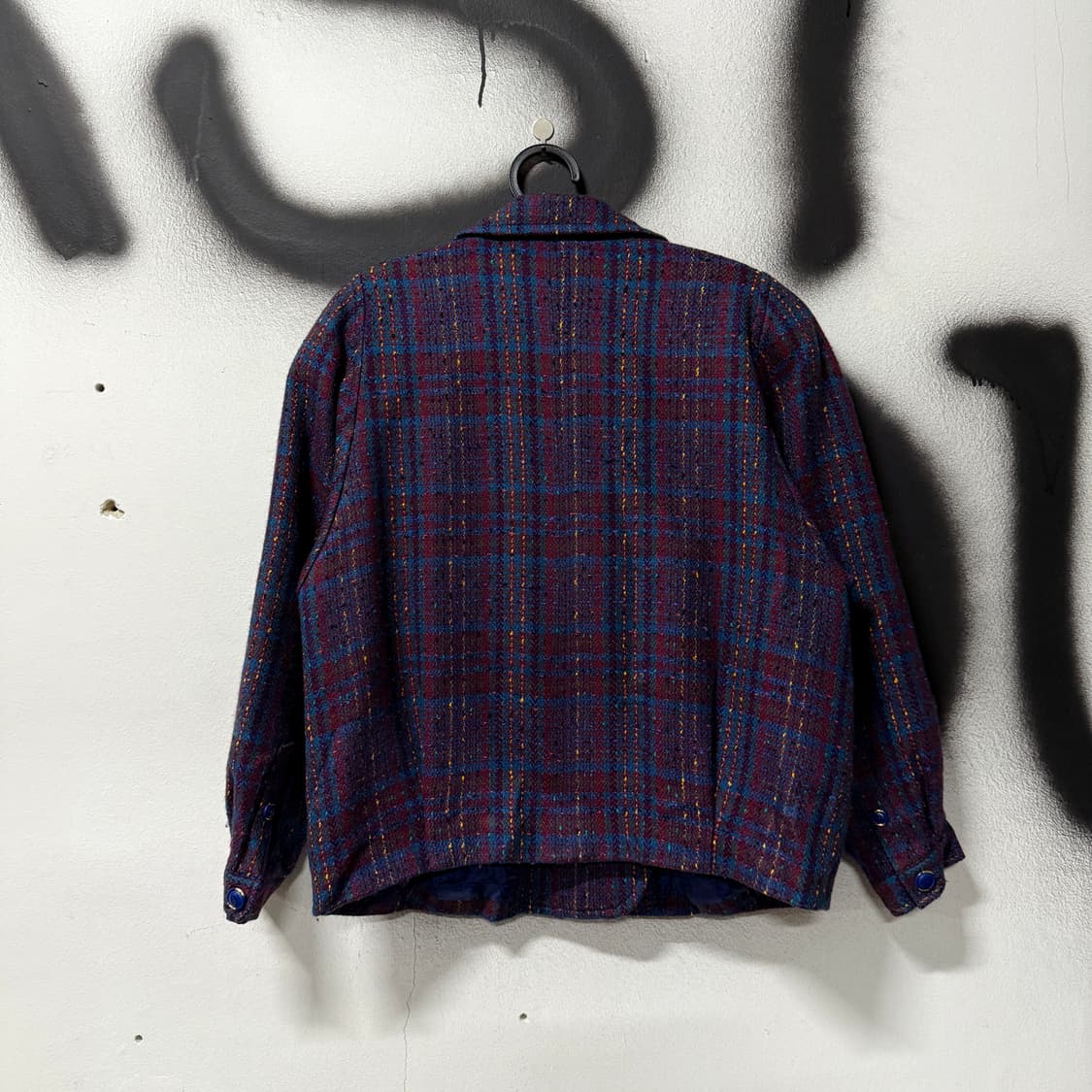 VTG 빈티지 울 100% 체크 패턴 트위드 더블 자켓 상품이미지2