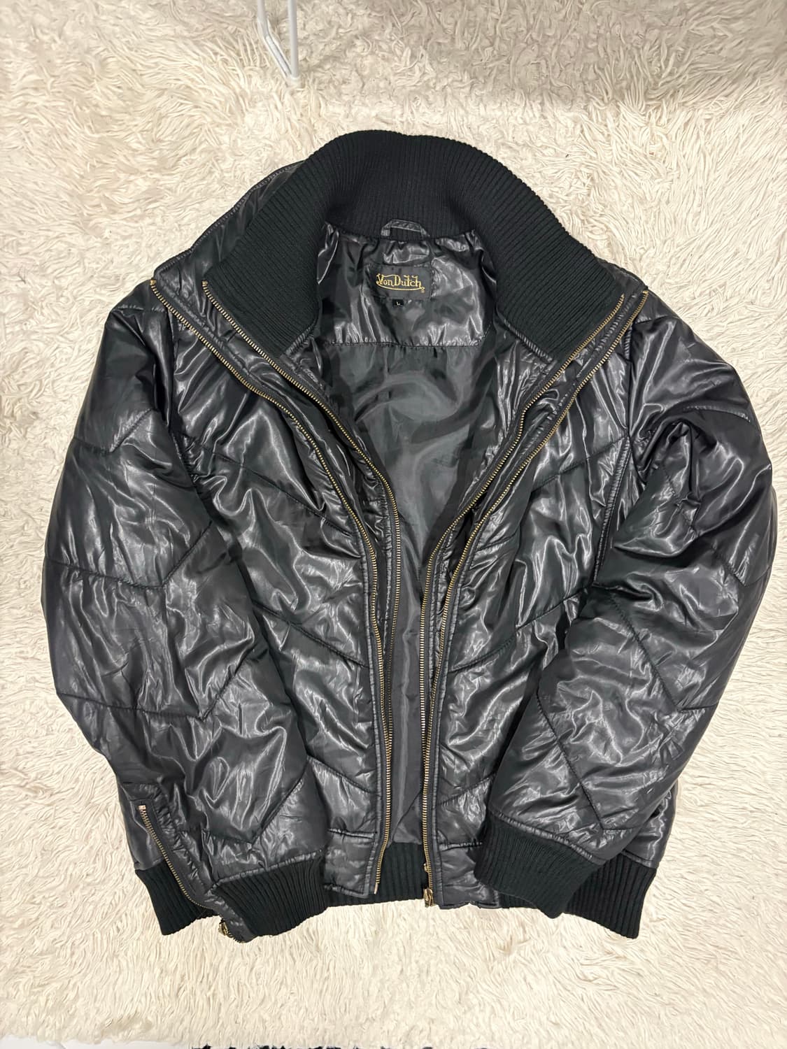 [L] Von Dutch 유광 검정 패딩 집업 자켓 상품이미지2