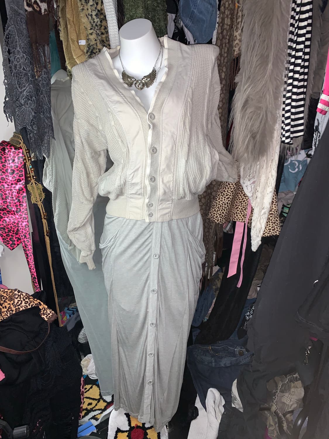 y2k 그레이 버튼 롱 스커트 상품이미지1