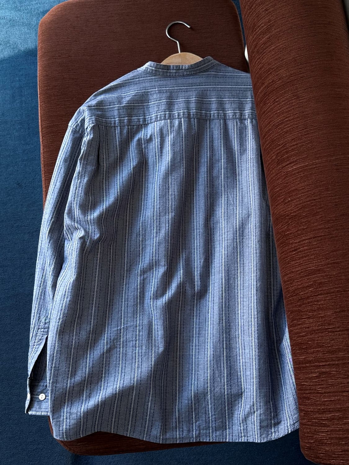 Jacquard stitch cotton stand collar shir 상품이미지6