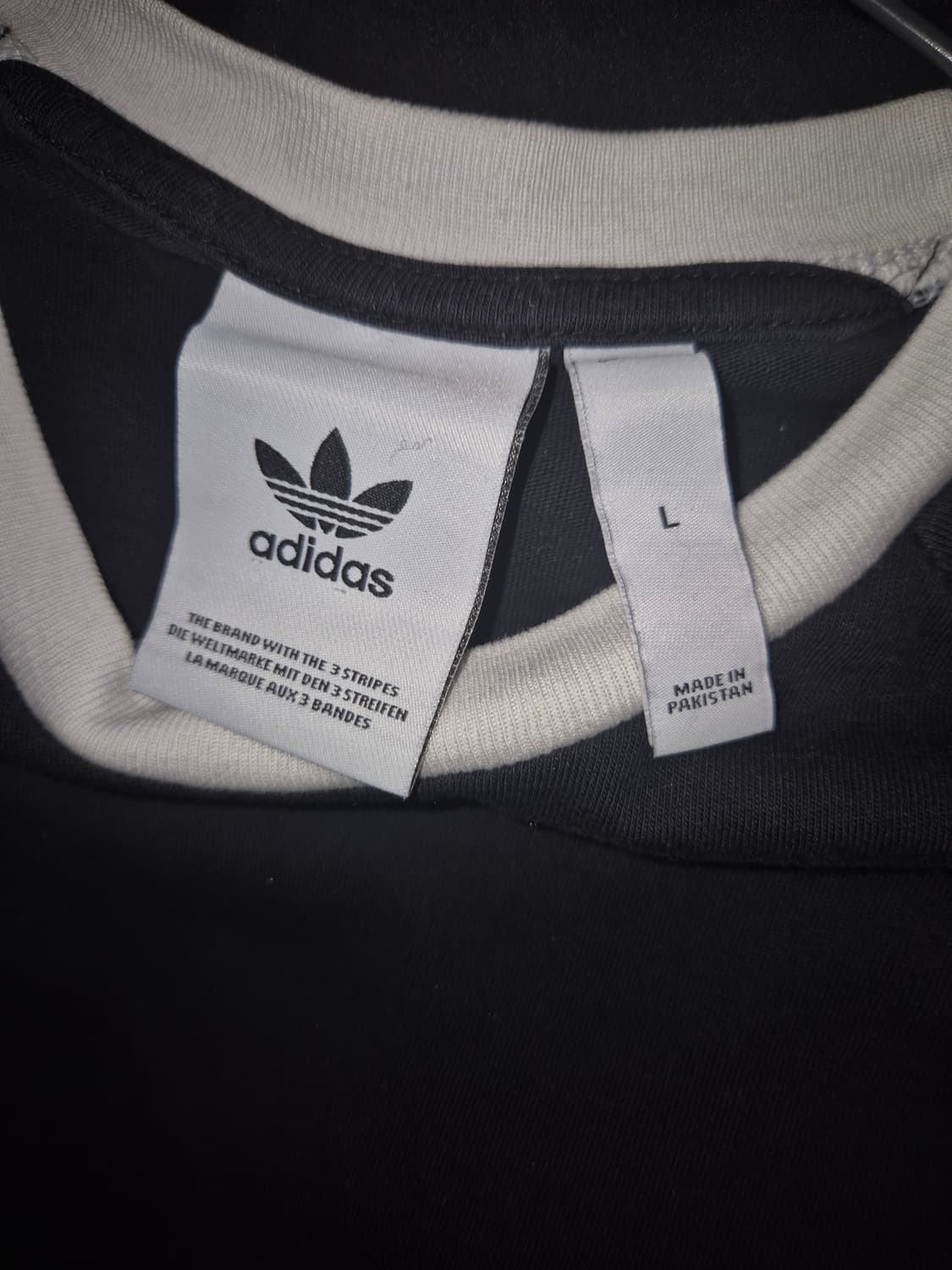 아디다스 블랙 삼선 링거 반팔 티셔츠 L 상품이미지3