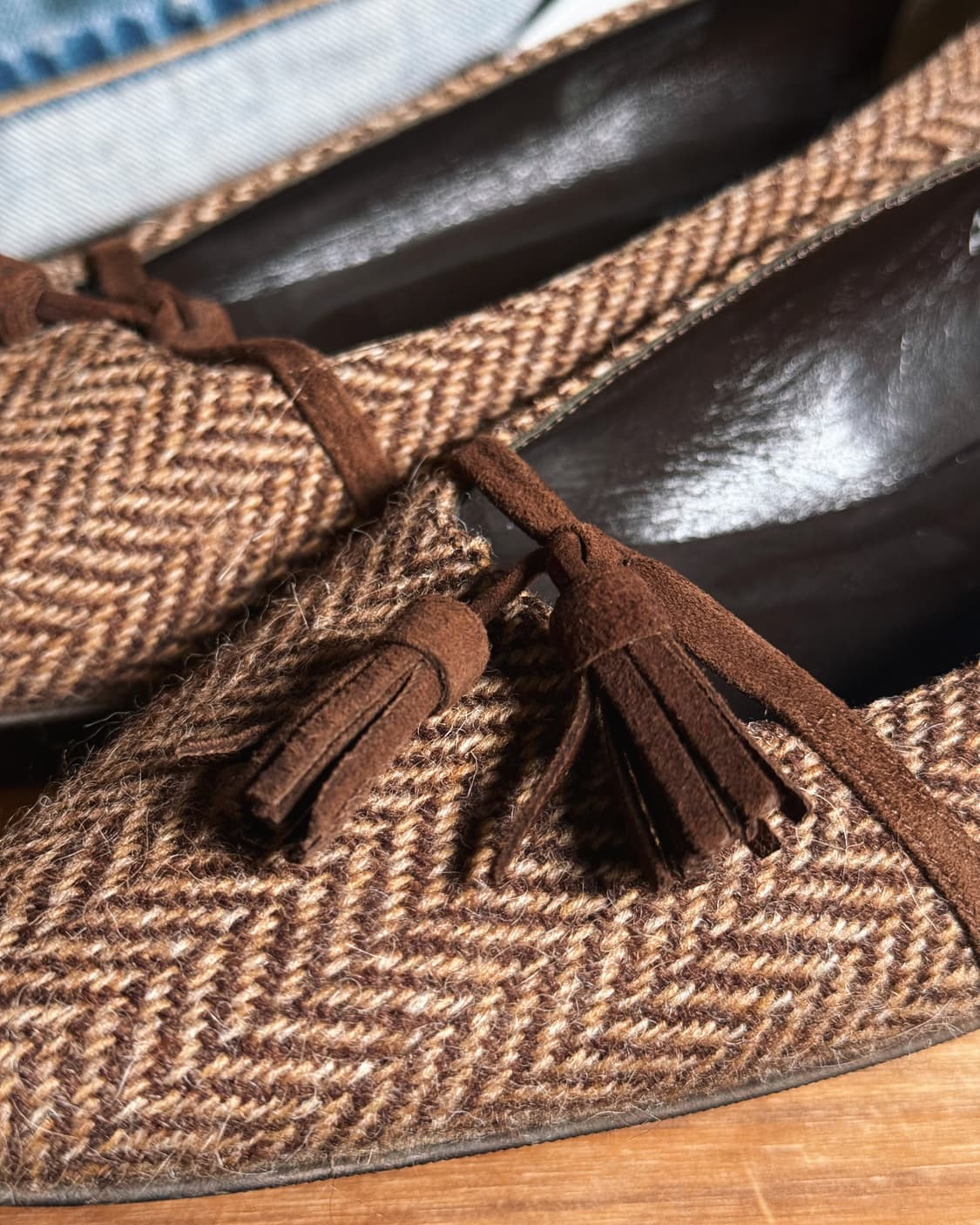 90-00‘s 폴로 랄프로렌 헤링본 트위드 테슬 플랫슈즈 6 1/2 상품이미지9