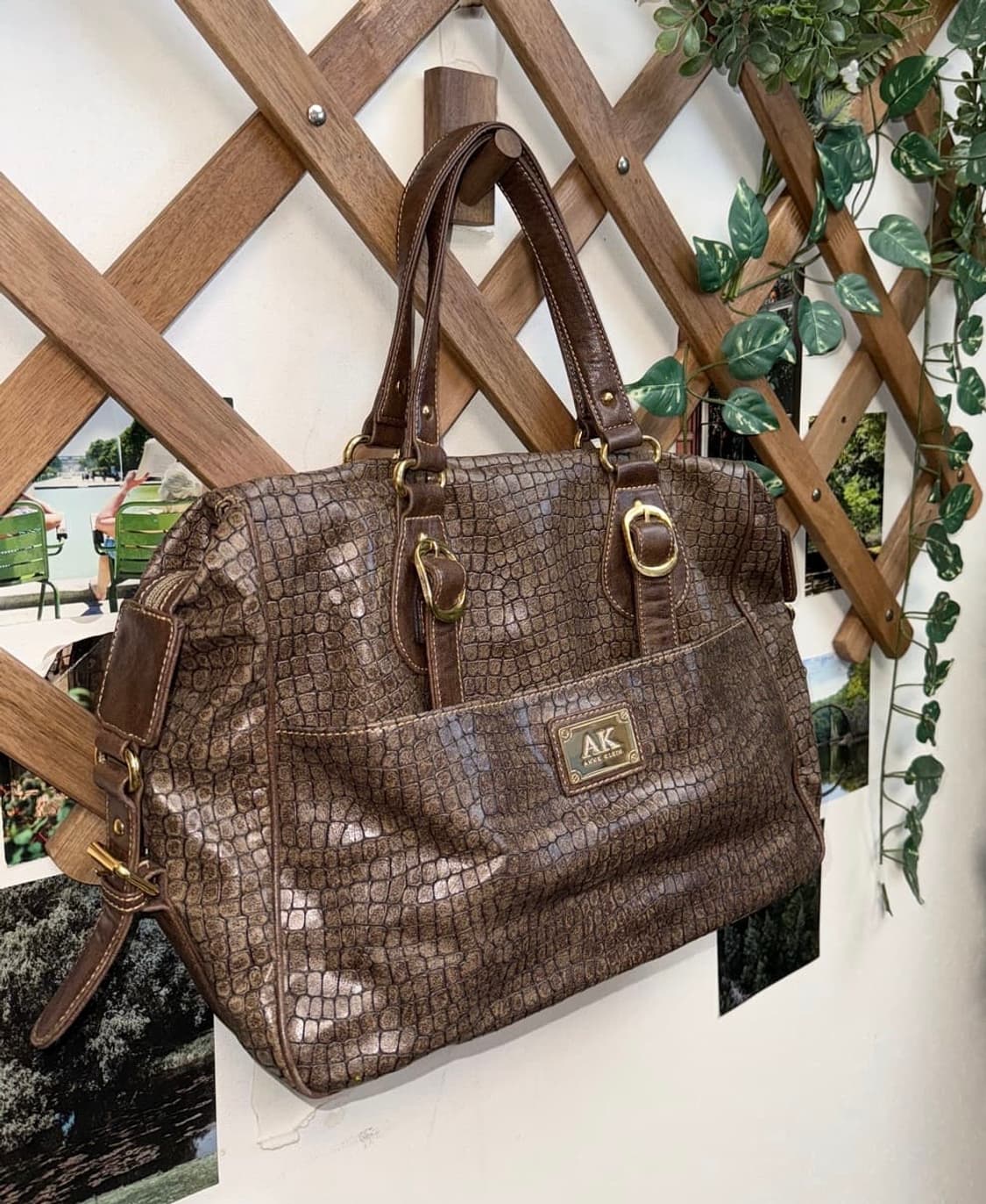 Anne Klein 브라운 버클 뱀피 무드 토트백 상품이미지2