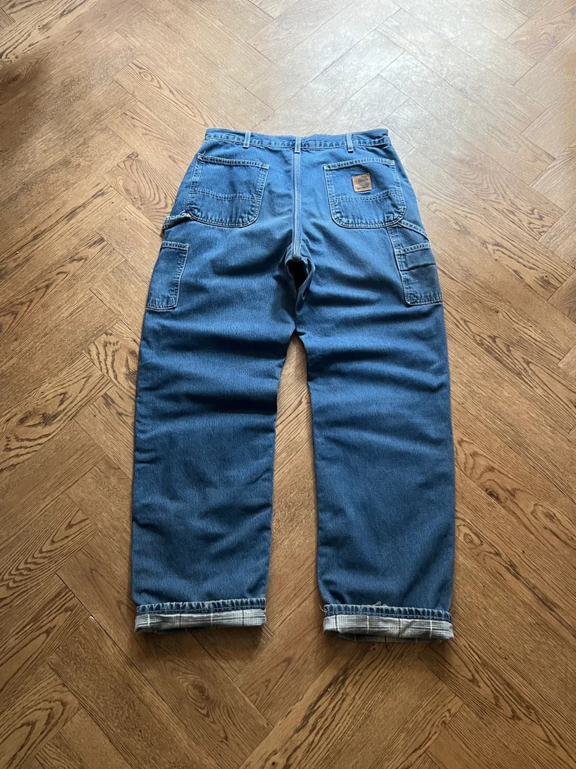 [36]칼하트 Made in USA 체크 라이닝 싱글니 워크 데님 팬츠 상품이미지1