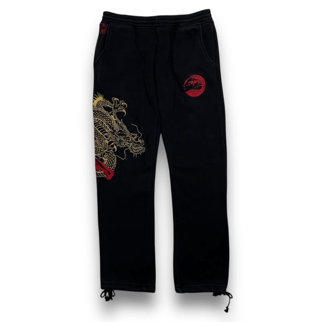 적월 오리엔탈 황금 드래곤 자수 다크 코튼팬츠 상품이미지2