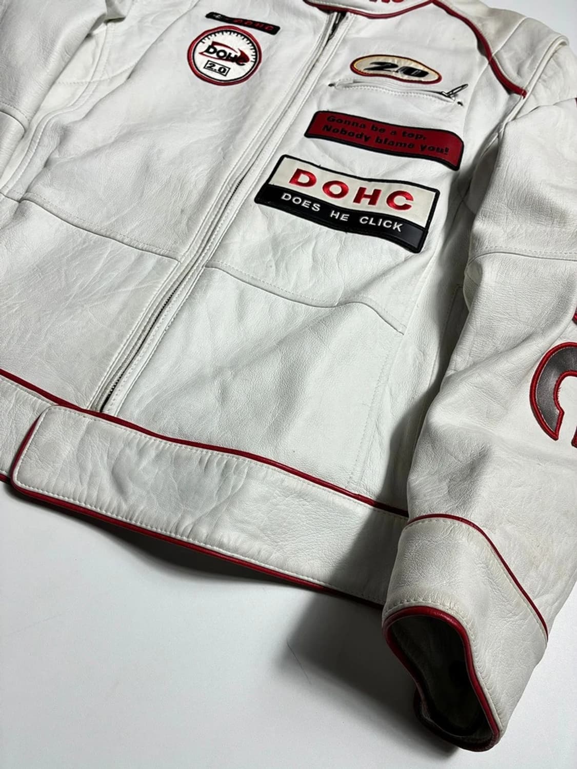 DOHC 레드 파이핑 패치 포인트 양가죽 라이딩 자켓 R1990 상품이미지3