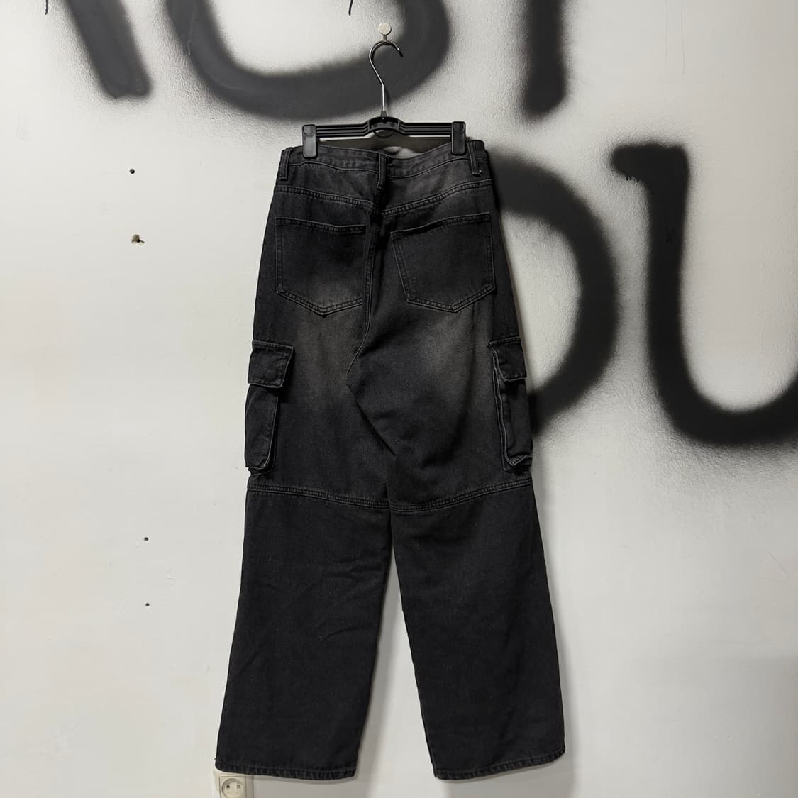 VTG 빈티지 흑청 워싱 핀턱 디테일 와이드 카고 데님 팬츠 상품이미지2