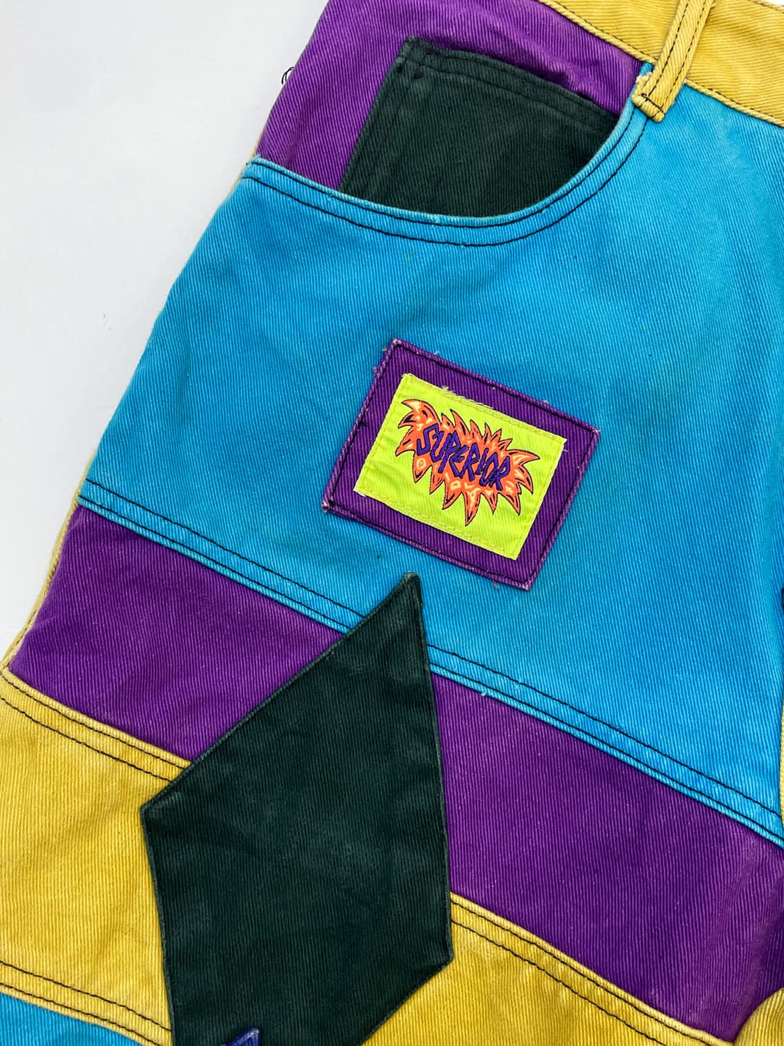 슈페리어 90s 컬러블록 아가일 와이드 테이퍼드 팬츠 상품이미지4