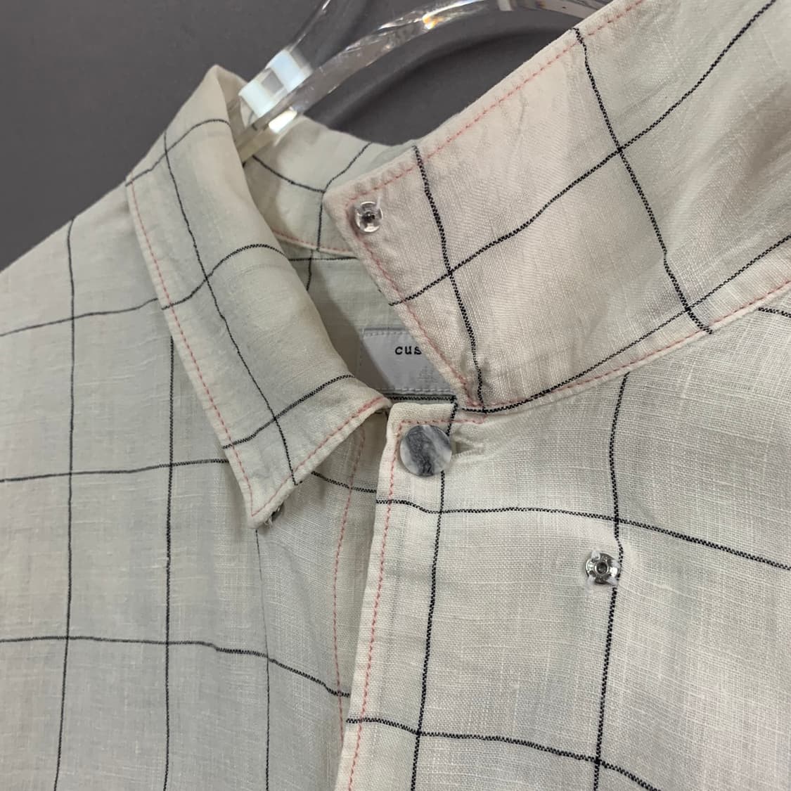 XL 커스텀멜로우 린넨 화이트 체크 셔츠 남방 상품이미지4