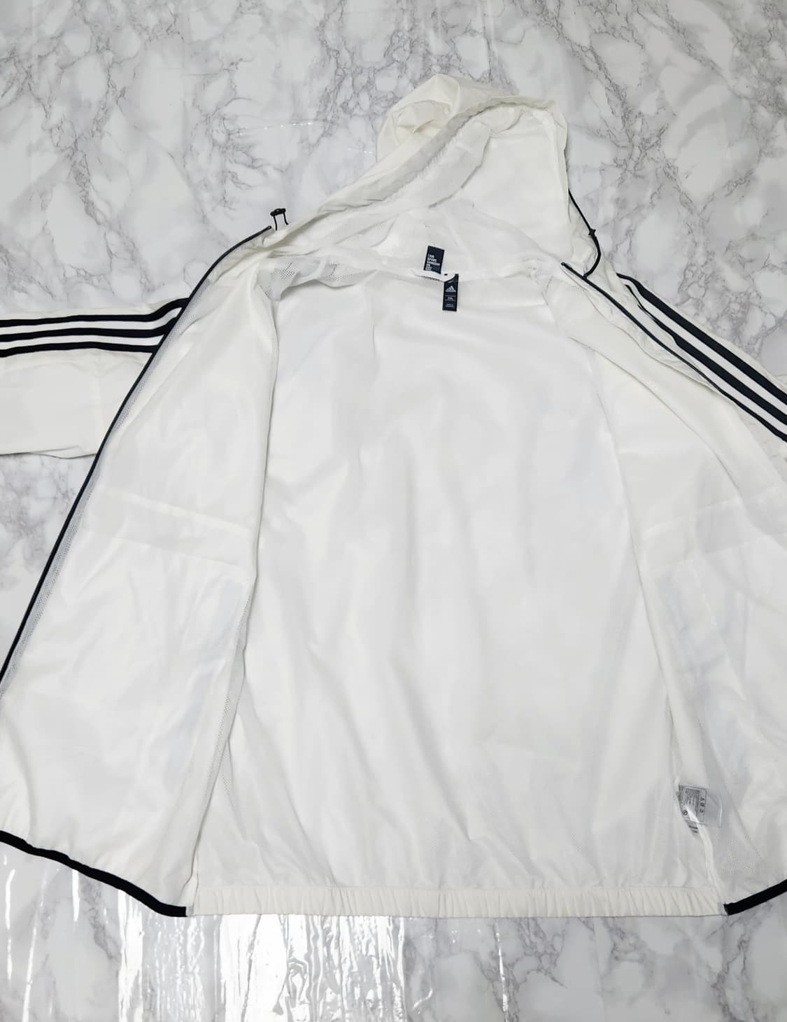2XL 아디다스 삼선 흰검 화이트로고 바람막이 후드 자켓 상품이미지4
