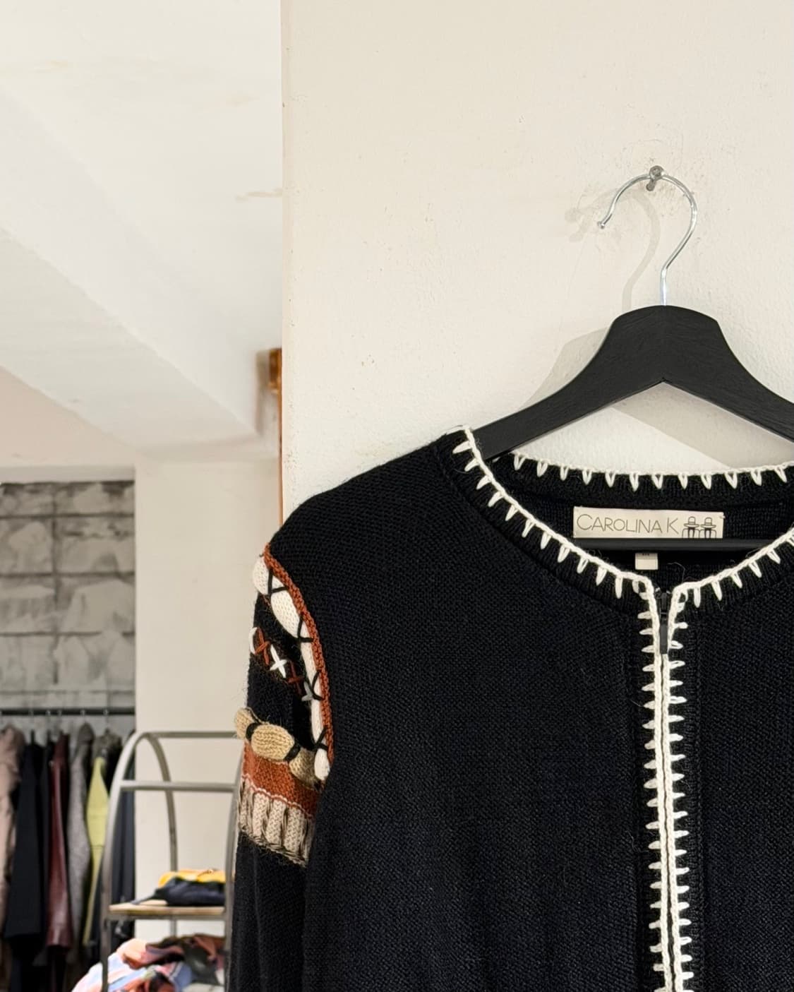 빈티지 캐롤리나 케이 블랙 배색 니트 집업 가디건 상품이미지2