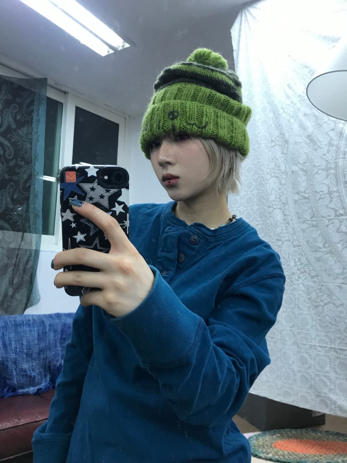 빈티지 스트라이프 니트 방울모자  상품이미지1