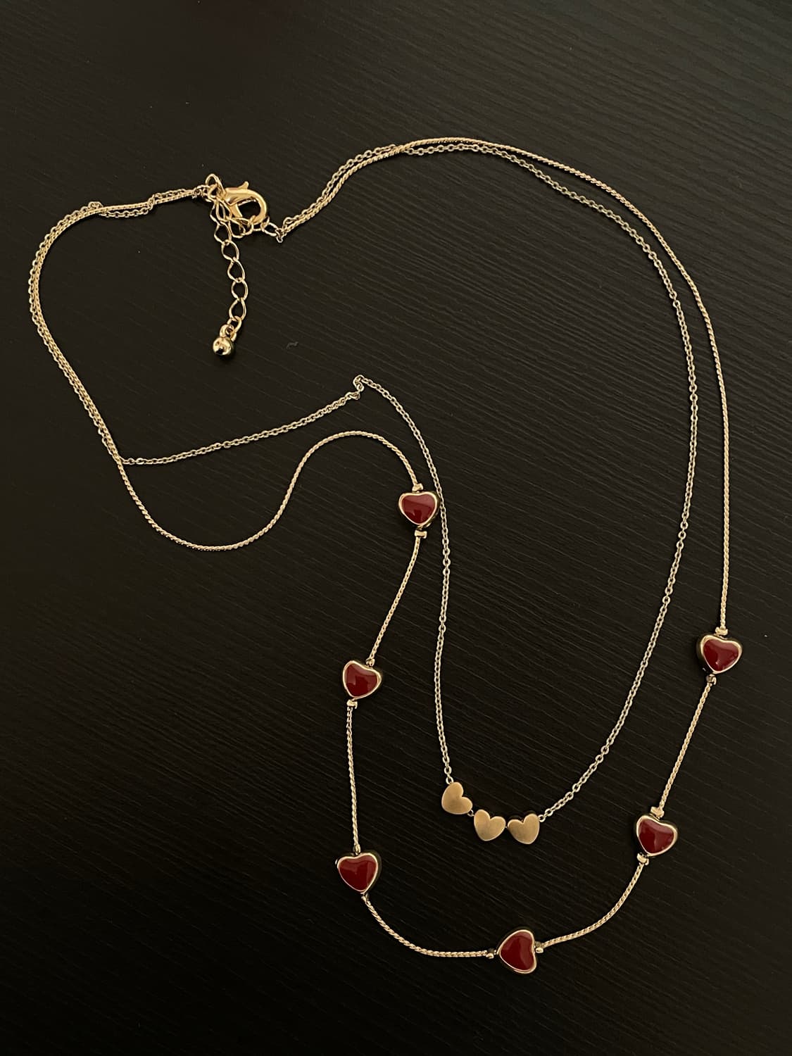 빈티지 골드 레이어드 레드하트 목걸이 상품이미지2