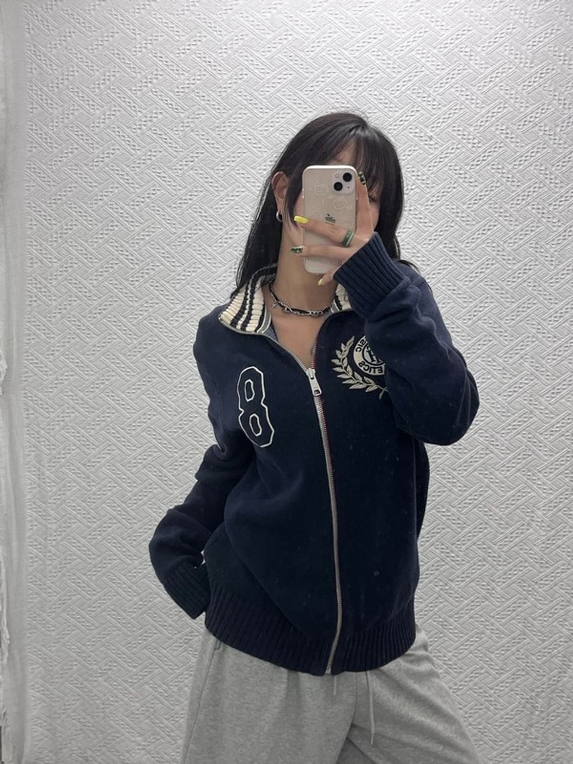 타미힐피거 올드스쿨 레트로 자수패치 집업 니트 가디건 M C07413 상품이미지2