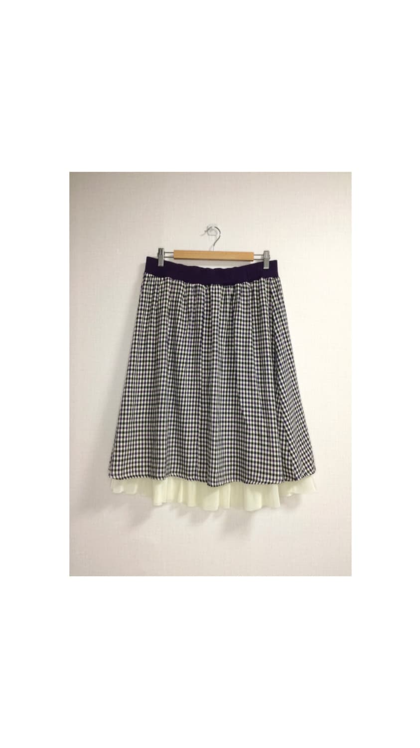 빈티지 퍼플 체크 레이스 레이어드 미디 스커트 상품이미지1