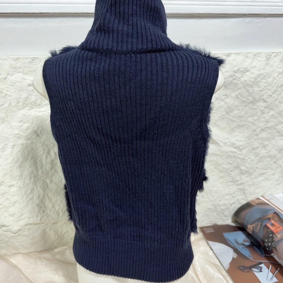 빈티지 네이비 블루 토끼털 울니트 조끼 베스트 상품이미지4
