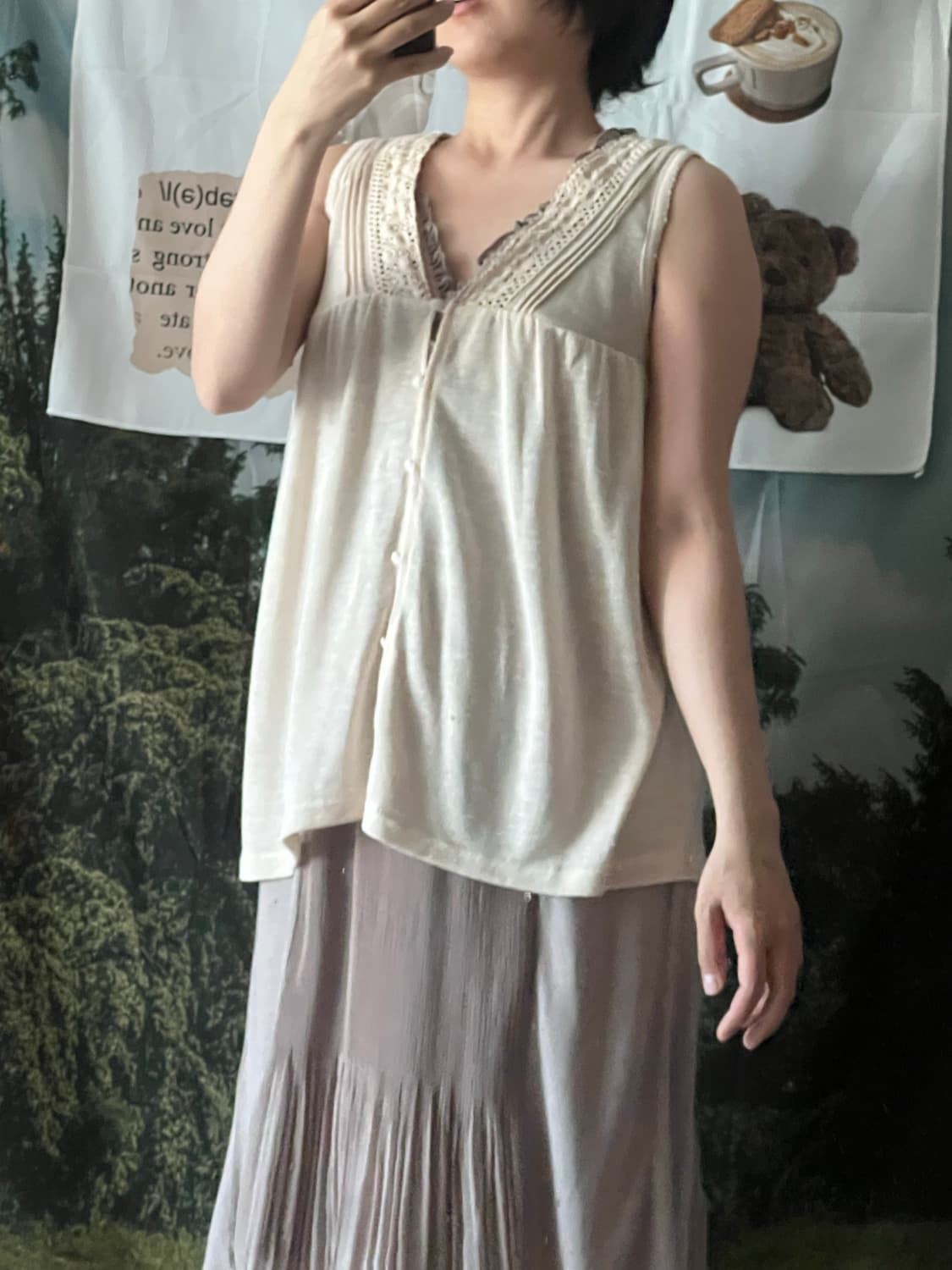 Lace V-neck pleated midi sleeveless dres 상품이미지2