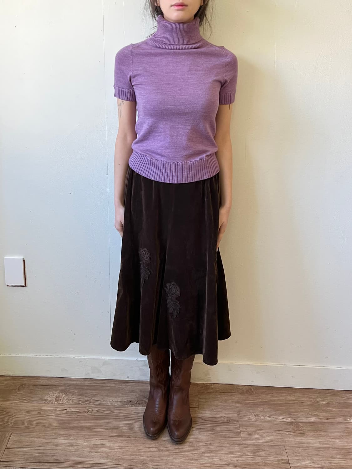 japan Vtg 벨벳 플라워 스커트 상품이미지7