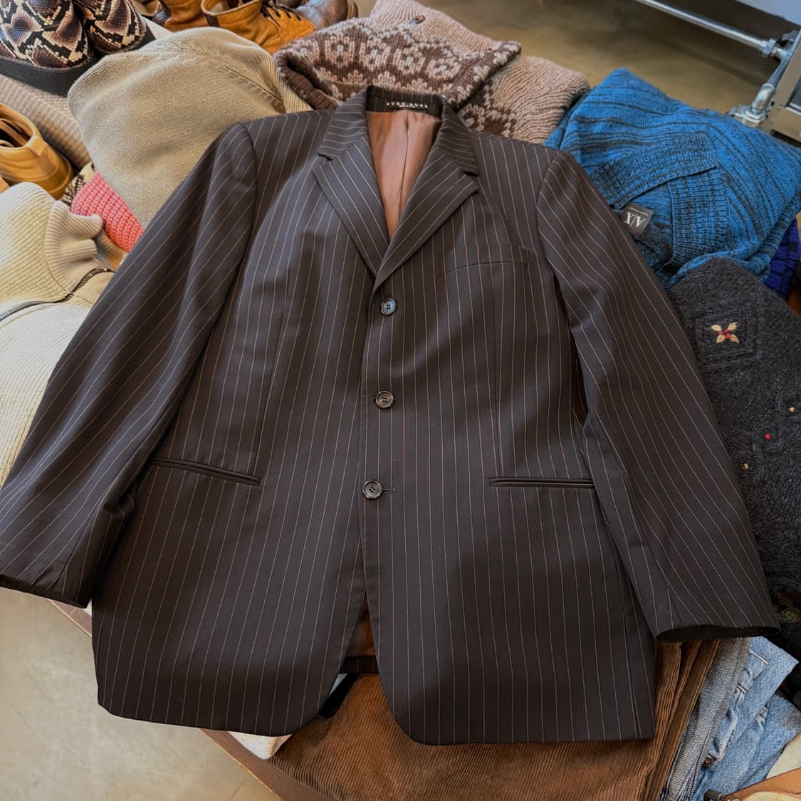 90S 휴고보스 USA 아인슈타인/시그니처 스트라이프 3버튼 블레이저 상품이미지1