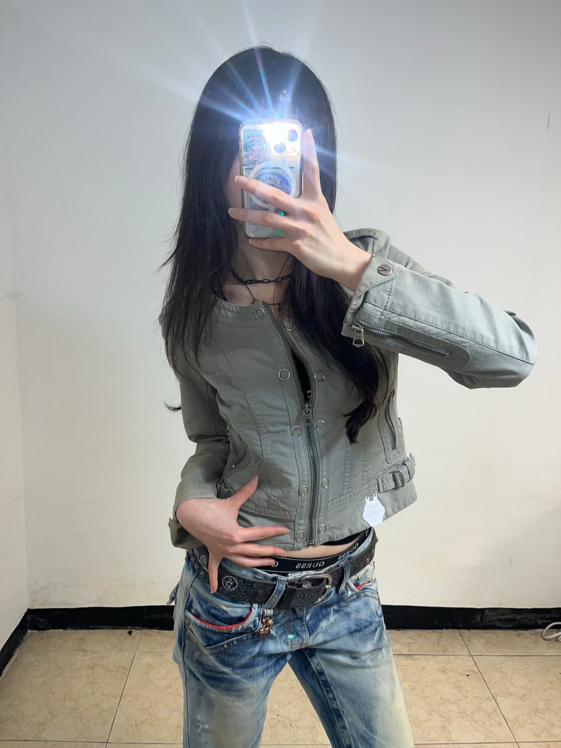 Y2K 카키그레이 유틸리티 자켓 상품이미지1