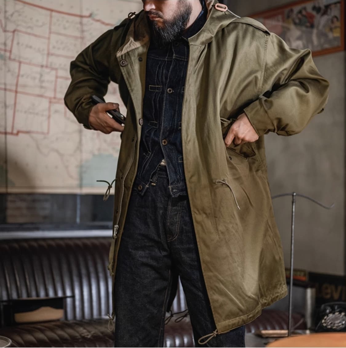 [택달린 새상품] 브론슨 m51 피쉬테일 개파카 올리브색상  M 사이즈 상품이미지2