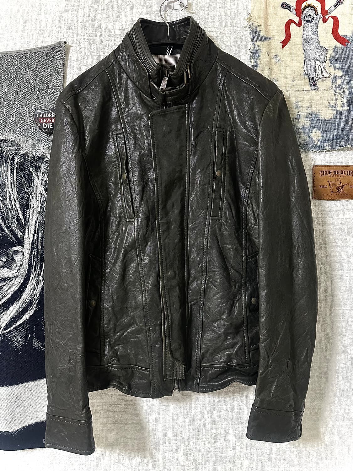 램스킨 넥가드플랩 하이넥 바이커 레더자켓 상품이미지1