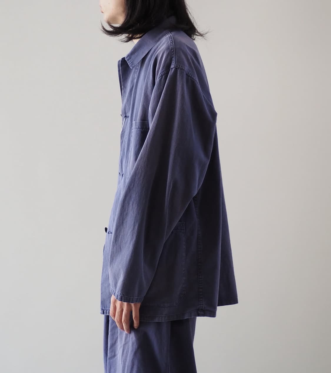 [2]코모리 COMOLI 24SS 드릴 워크 자켓 페이드 블루 상품이미지5