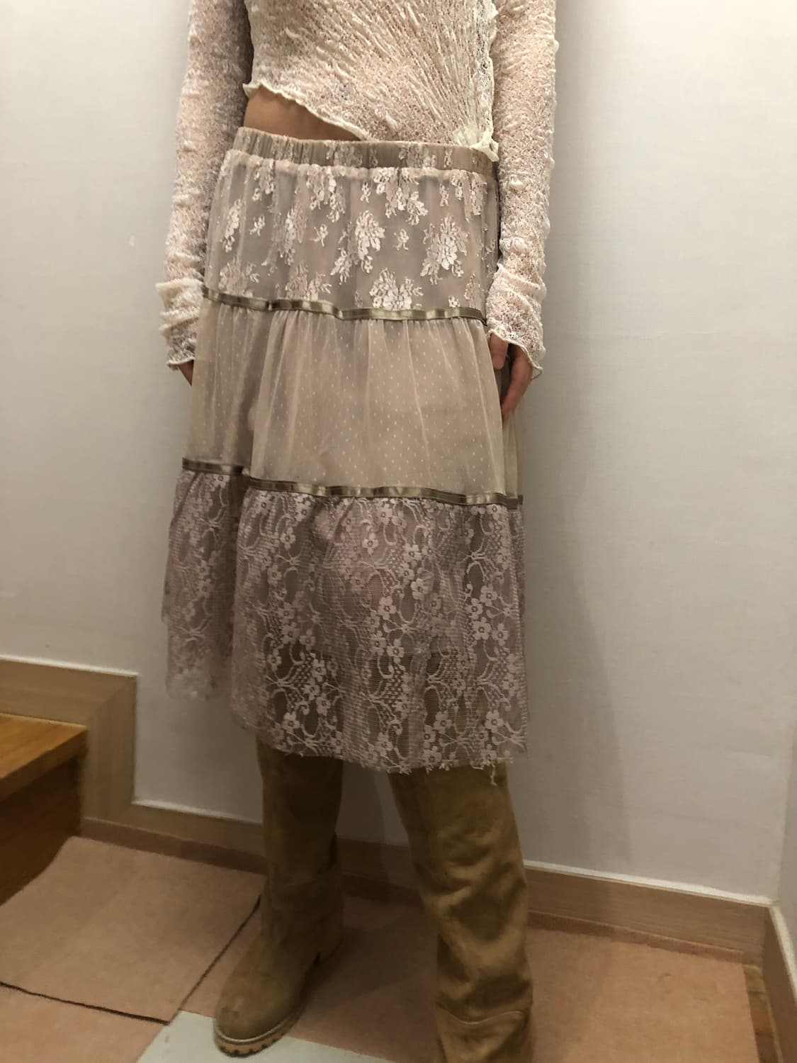 빈티지 인디핑크 레이스 스커트 상품이미지8