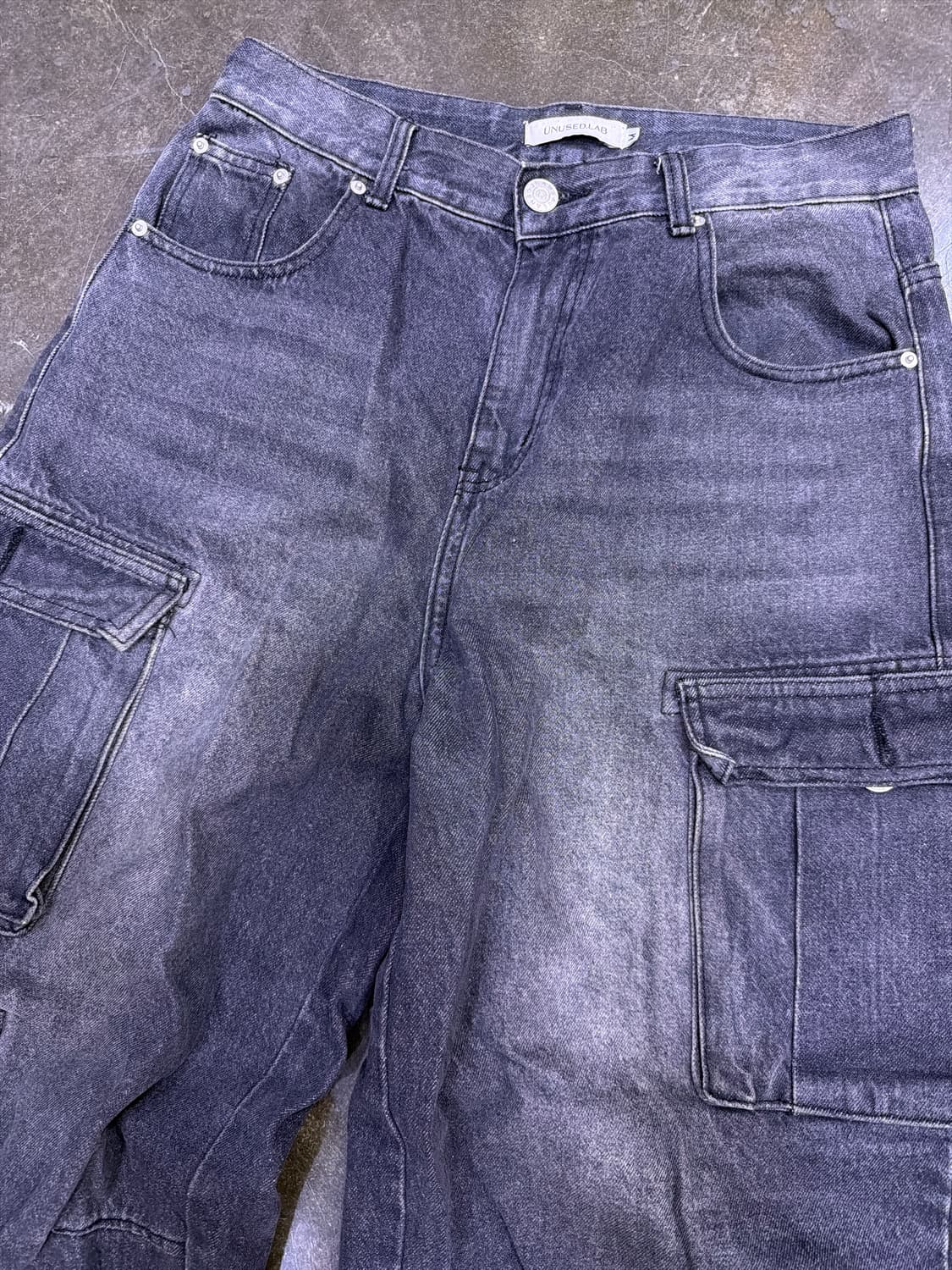 언유즈드랩 블랙 데님 멀티 포켓 카고 와이드 팬츠 M 상품이미지4