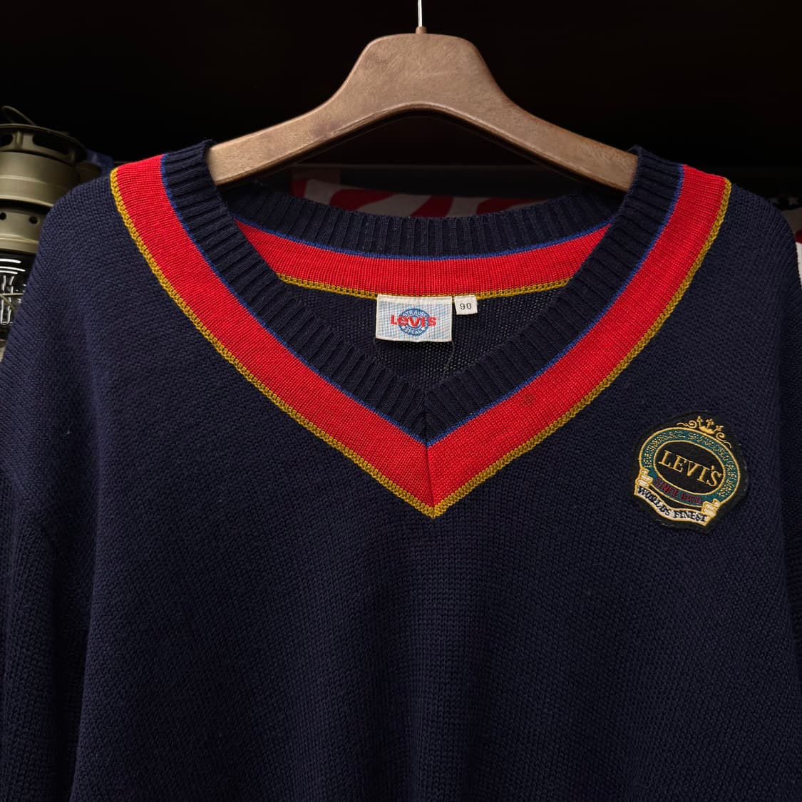 90s 리바이스 금장 로고 화이트 탭 프레피 크리켓 니트 클래식 N40 상품이미지3