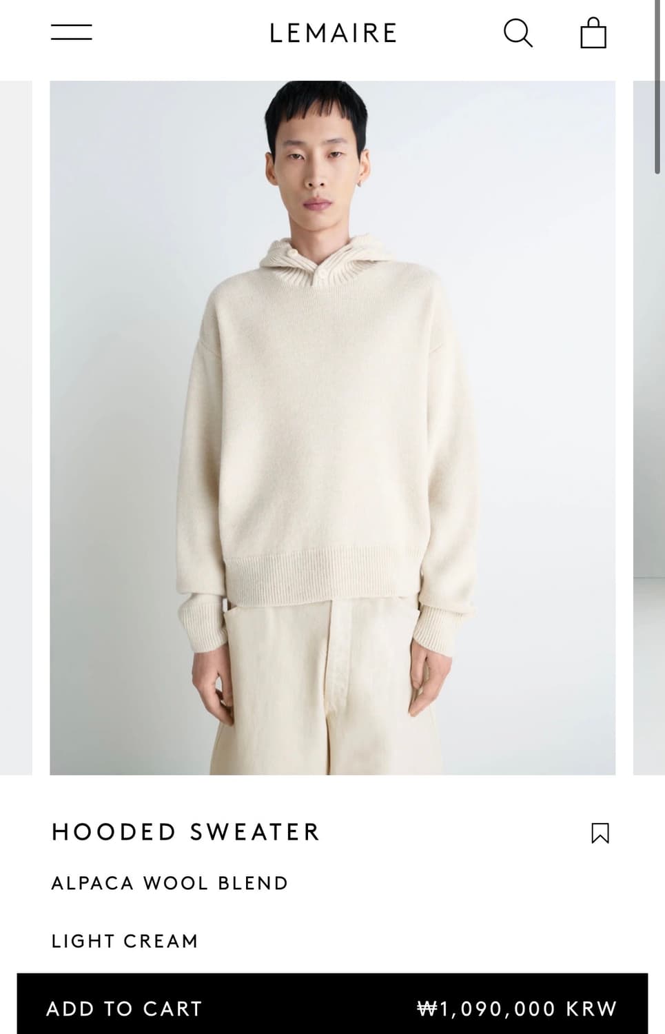 [S,M,L,XL]르메르 25fw 후드 스웨터/라이트 크림 상품이미지7