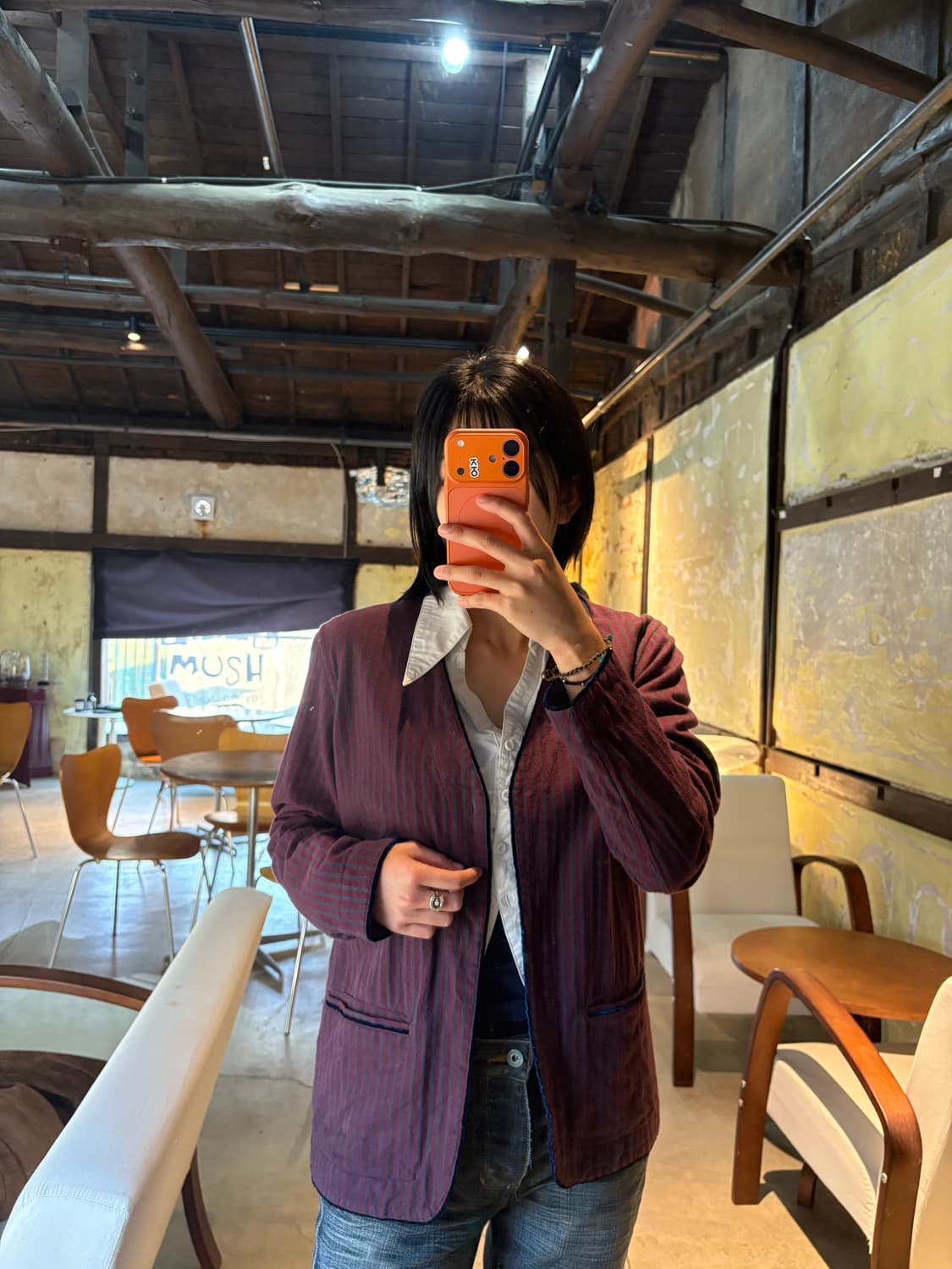 버건디 스트라이프 코튼 가디건 상품이미지2