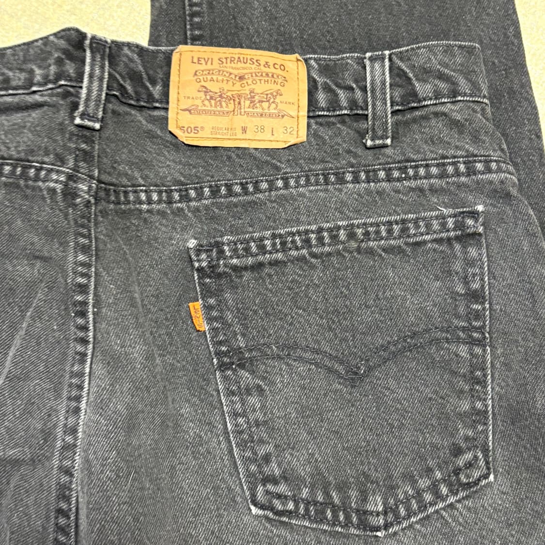 90s USA🇺🇸 리바이스 505 오렌지 탭 블랙 흑청 상품이미지6