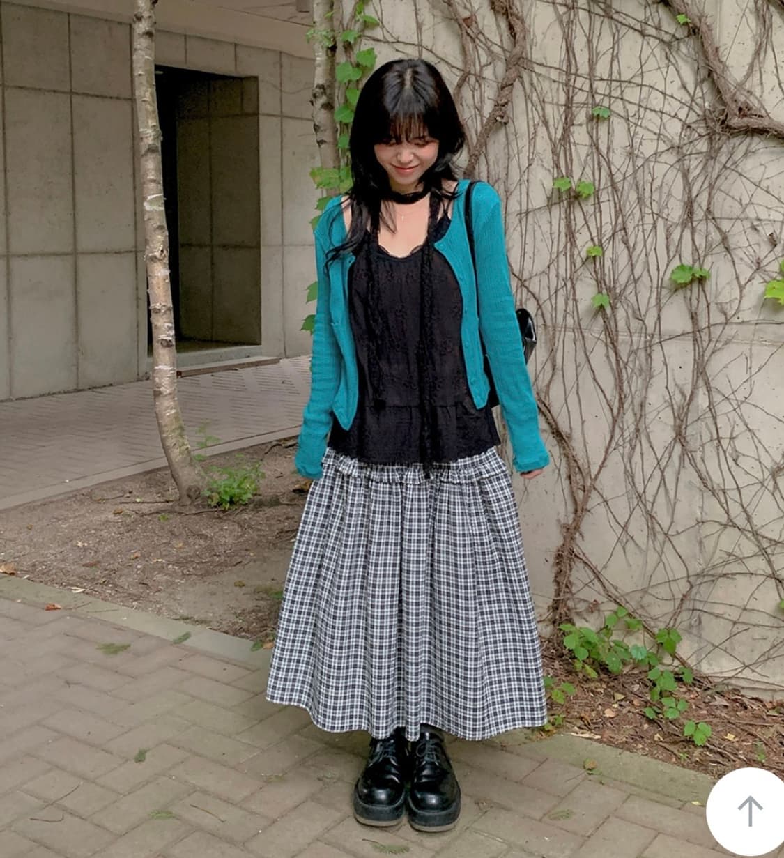 에이비글 체크 프릴 롱 스커트 (네이비) 상품이미지1