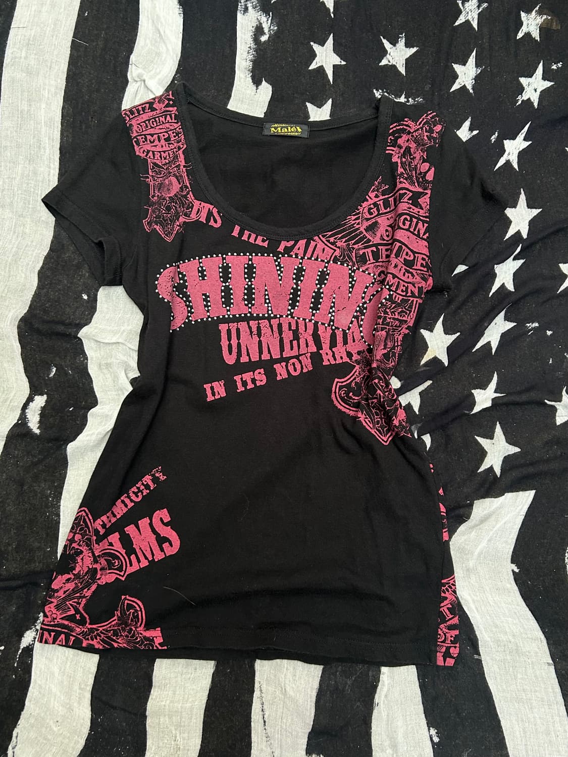 *rare design* 2000s 펑크 레드 크로스 스컬 딱붙 티셔츠 상품이미지2