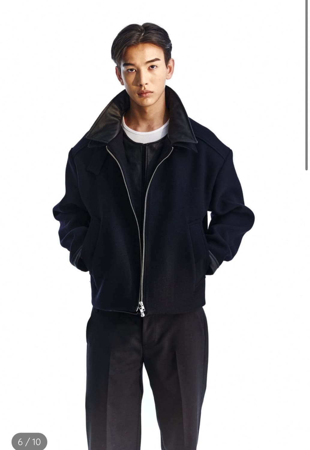 무명 moomyng 레더 믹스드 레이어드 크롭 점퍼 상품이미지1