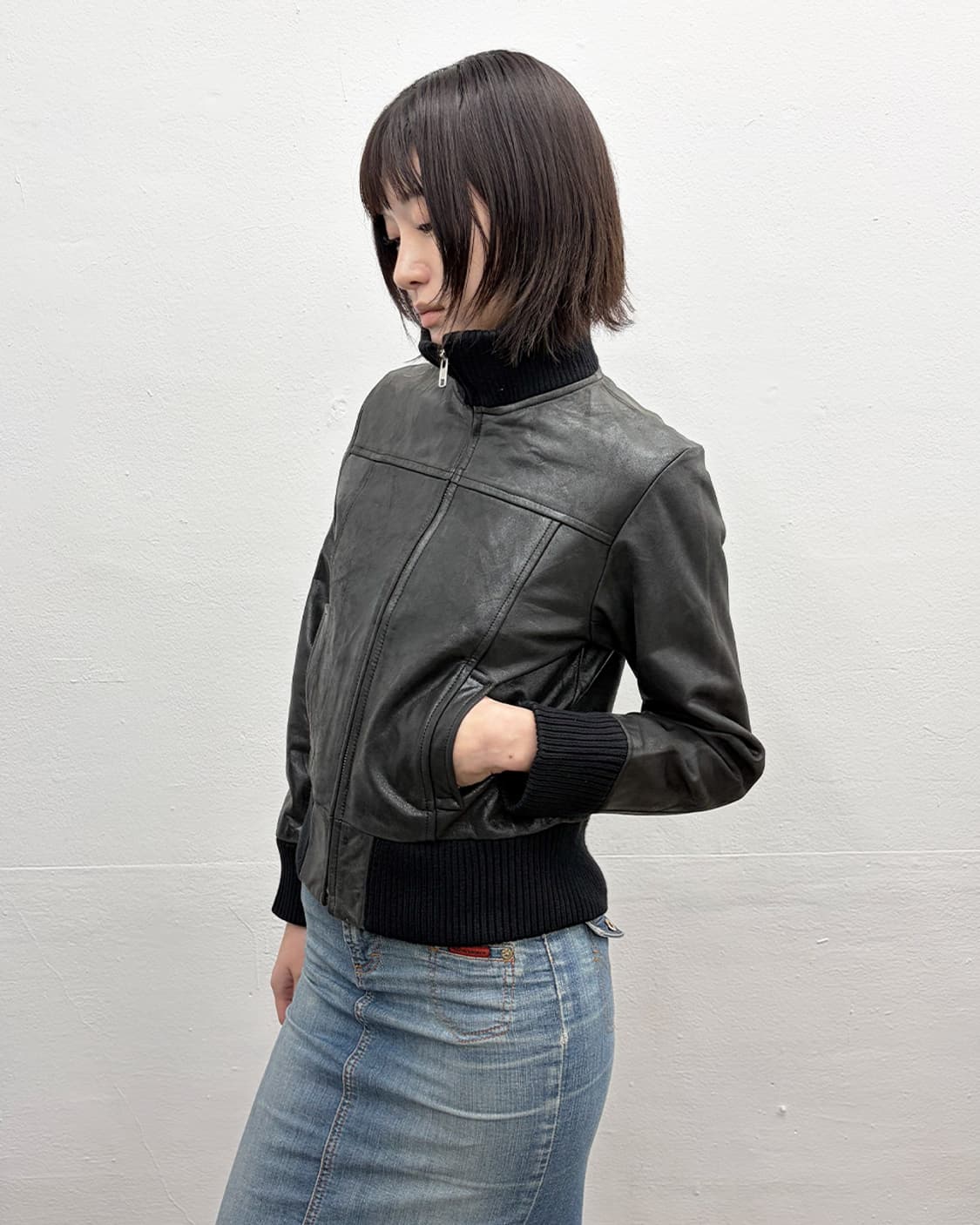 빈티지 카우 레더 블루종 상품이미지3