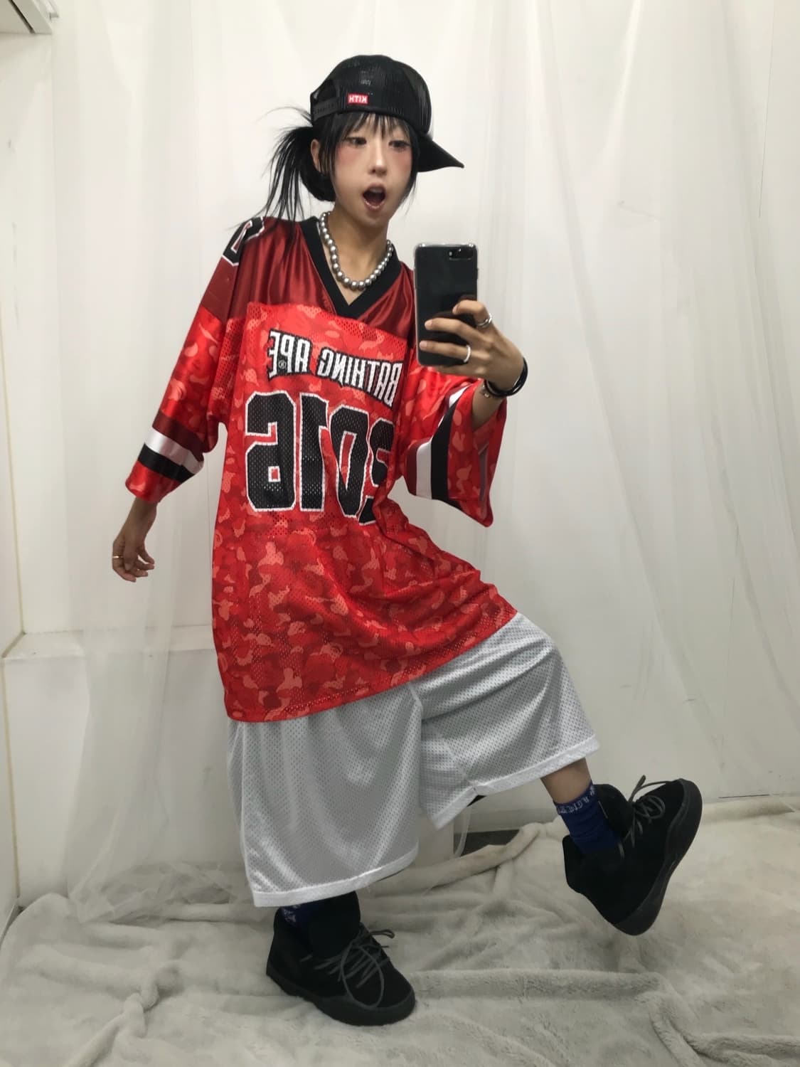 < Bape Red Camouflage Mesh Jersey ( 새상품  상품이미지5