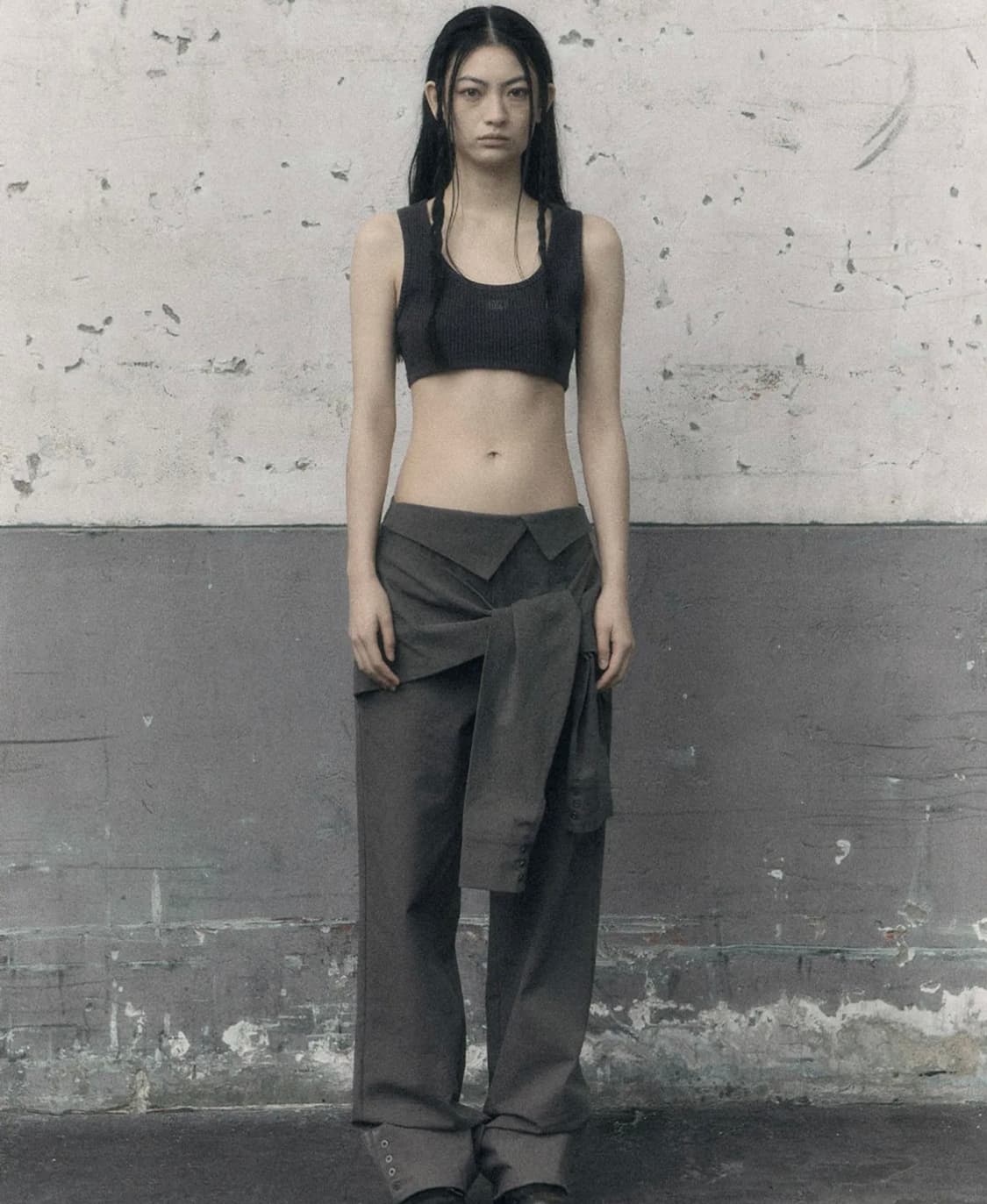 보헤미안서울 턴업 와이드 셔츠 팬츠 카키그레이 상품이미지1