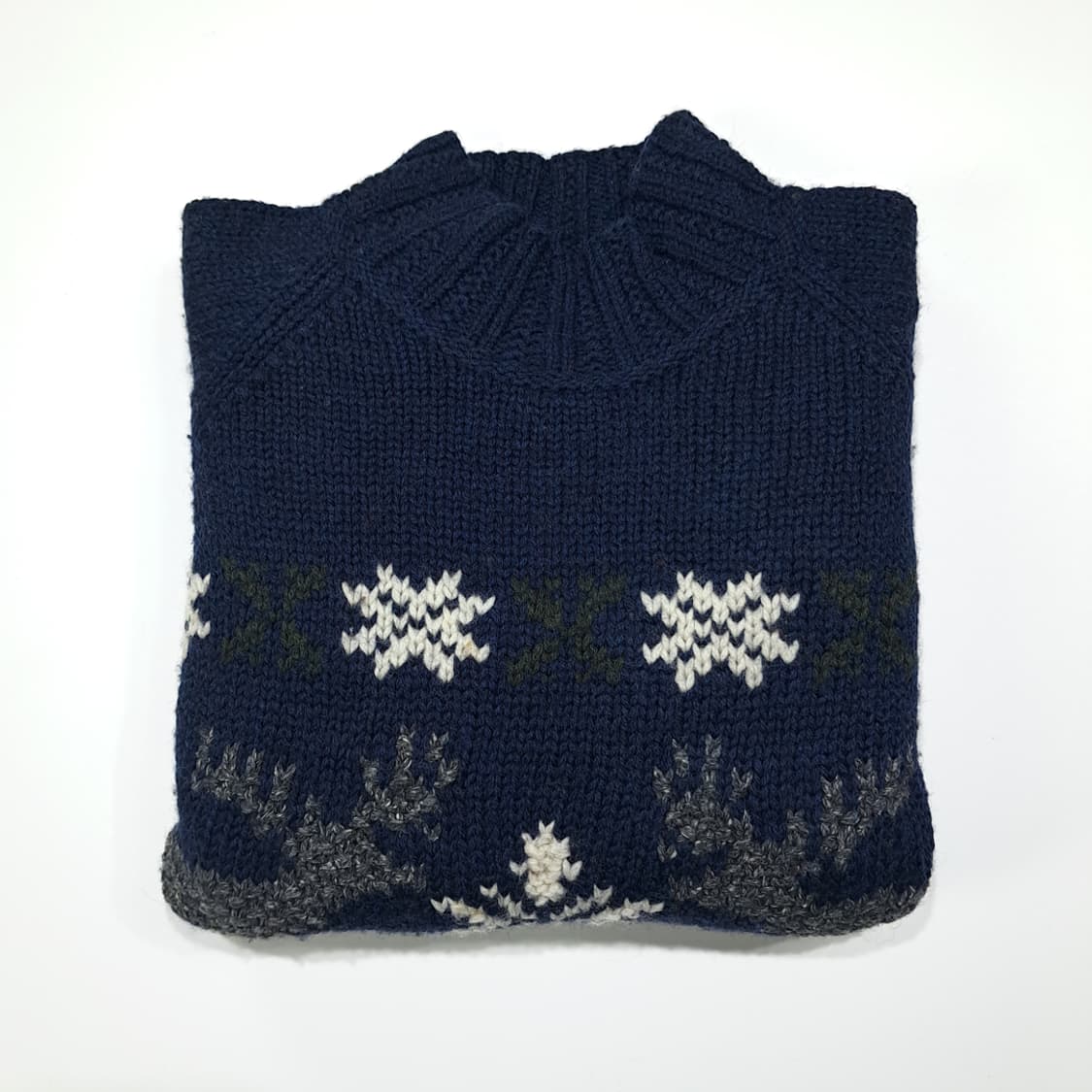 CL068 엘엘빈 울실크 90s 순록노르딕 네이비 목넥 니트 스웨터 상품이미지6