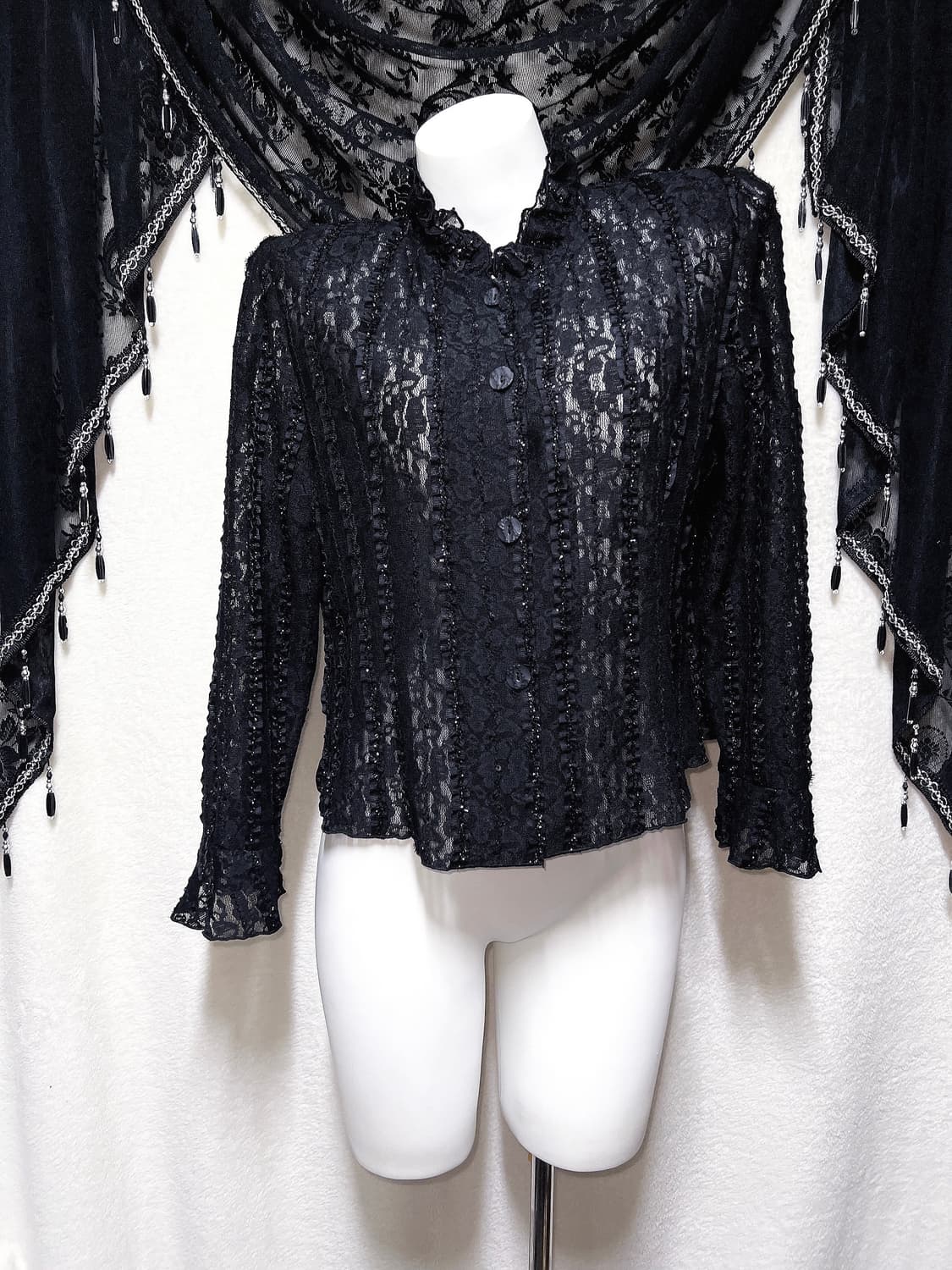 로맨틱고딕 고스로리 펑크 오리엔탈 프릴 레이스 시스루 블라우스 자켓 공겜 상품이미지6